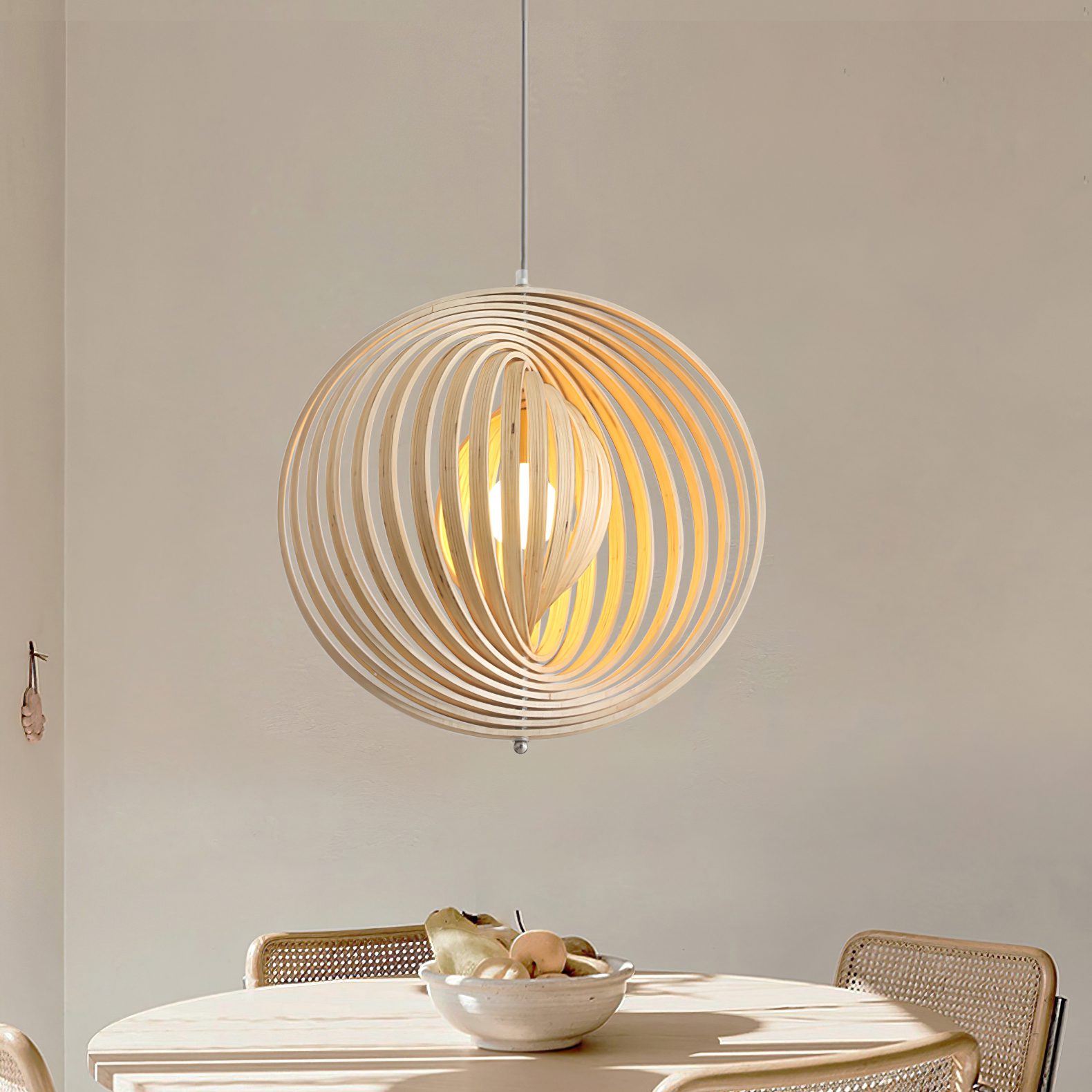 Rotating Circular Moon Wooden LED Pendant Light