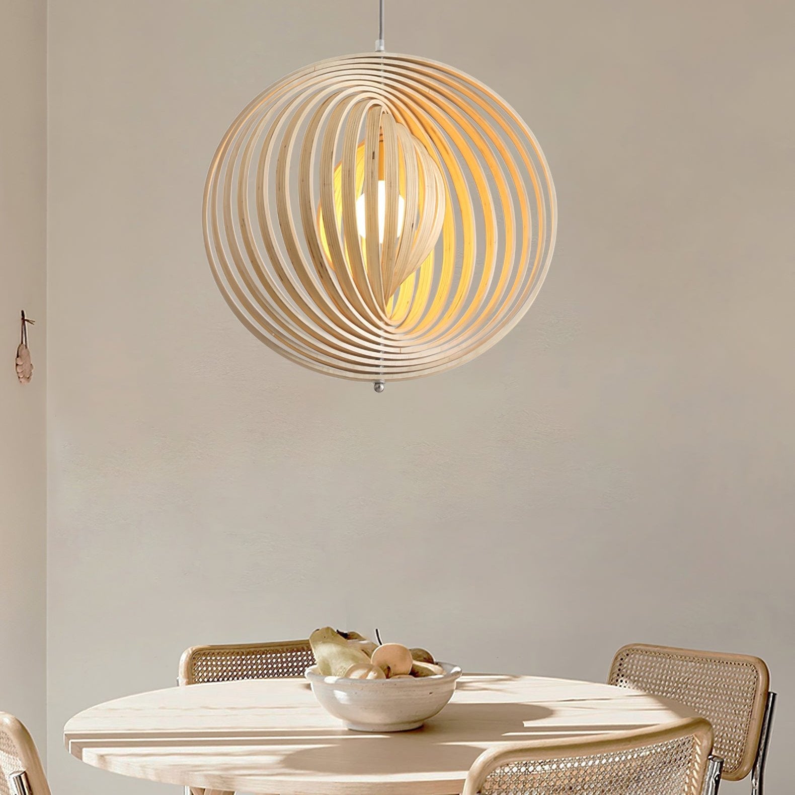 Rotating Circular Moon Wooden LED Pendant Light