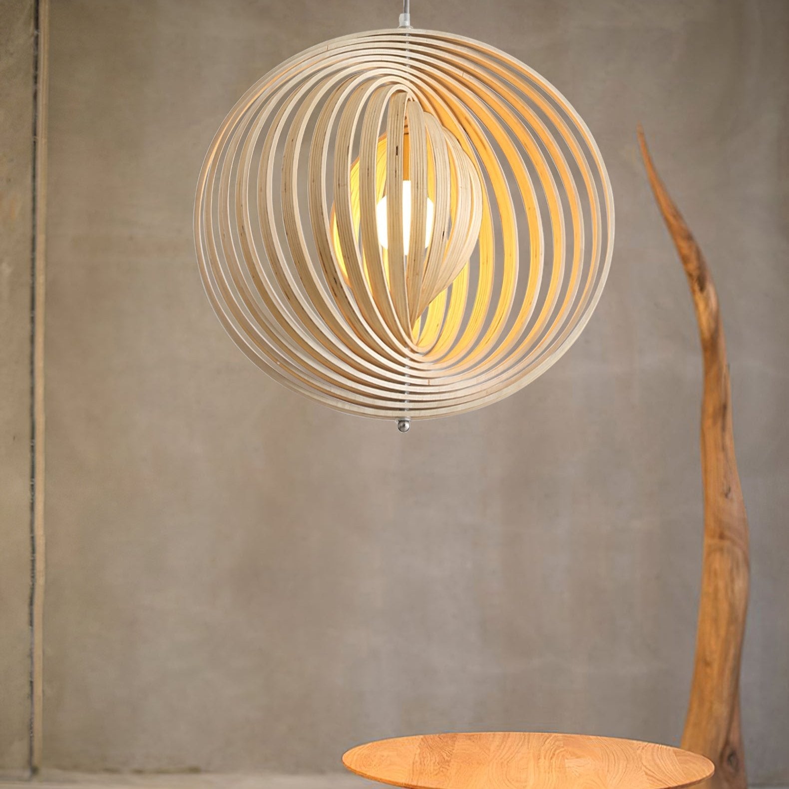 Rotating Circular Moon Wooden LED Pendant Light