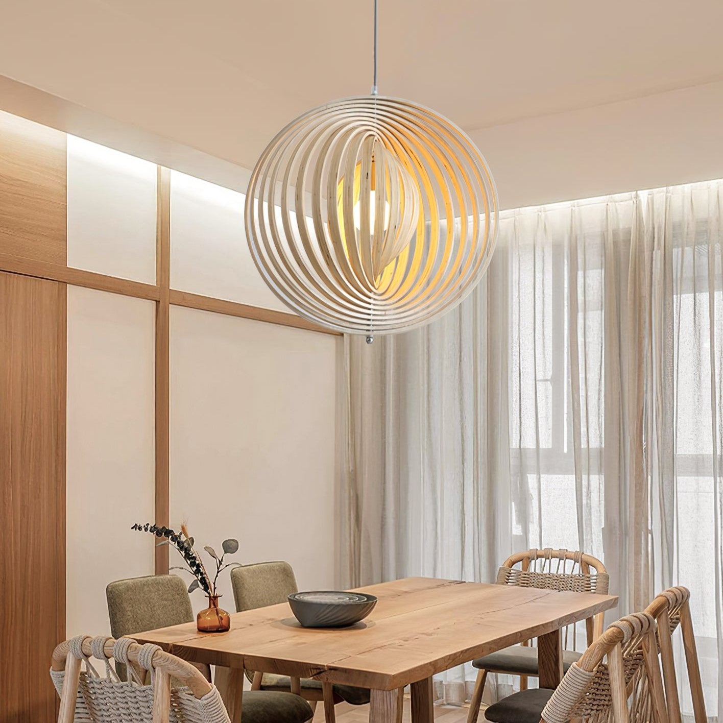 Rotating Circular Moon Wooden LED Pendant Light