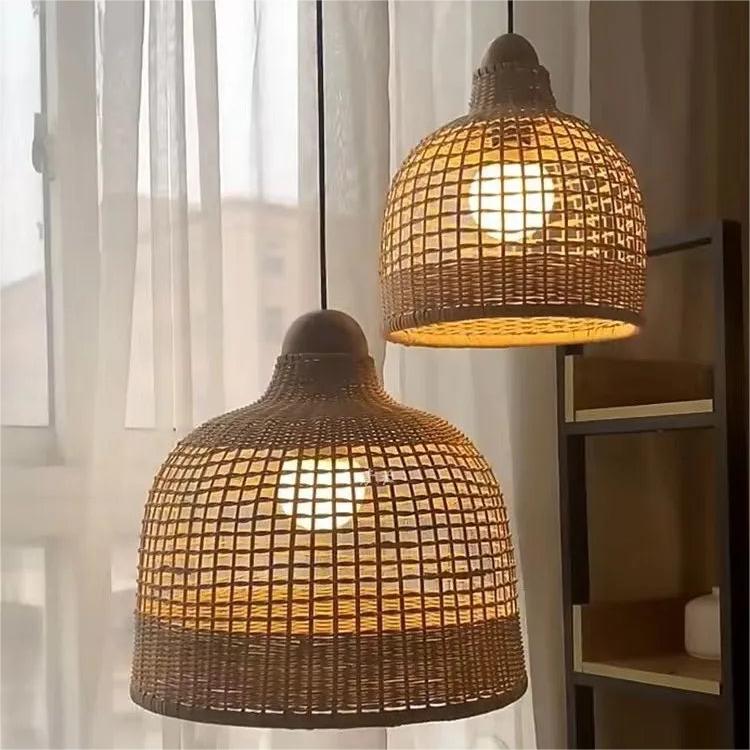 Elegant Vintage Woven Rattan Minimalist Pendant Light