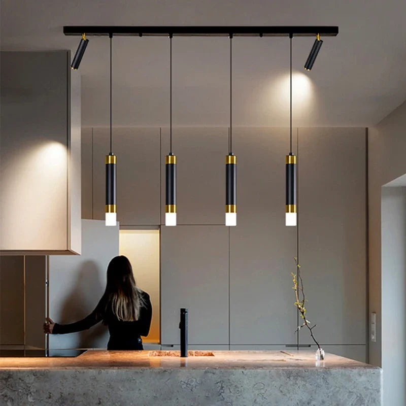 Modern Minimalist Black Gold LED Linear Pendant Light Fixture