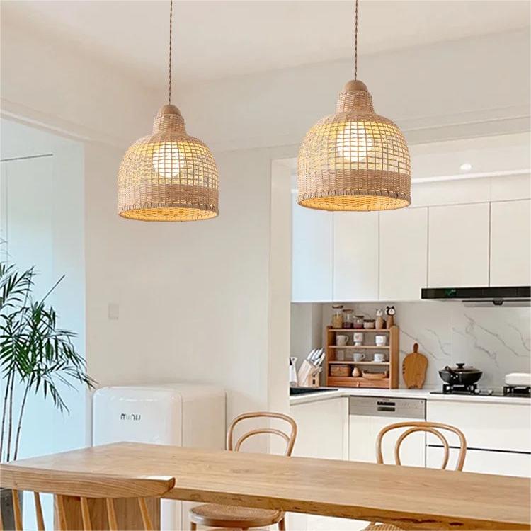 Elegant Vintage Woven Rattan Minimalist Pendant Light