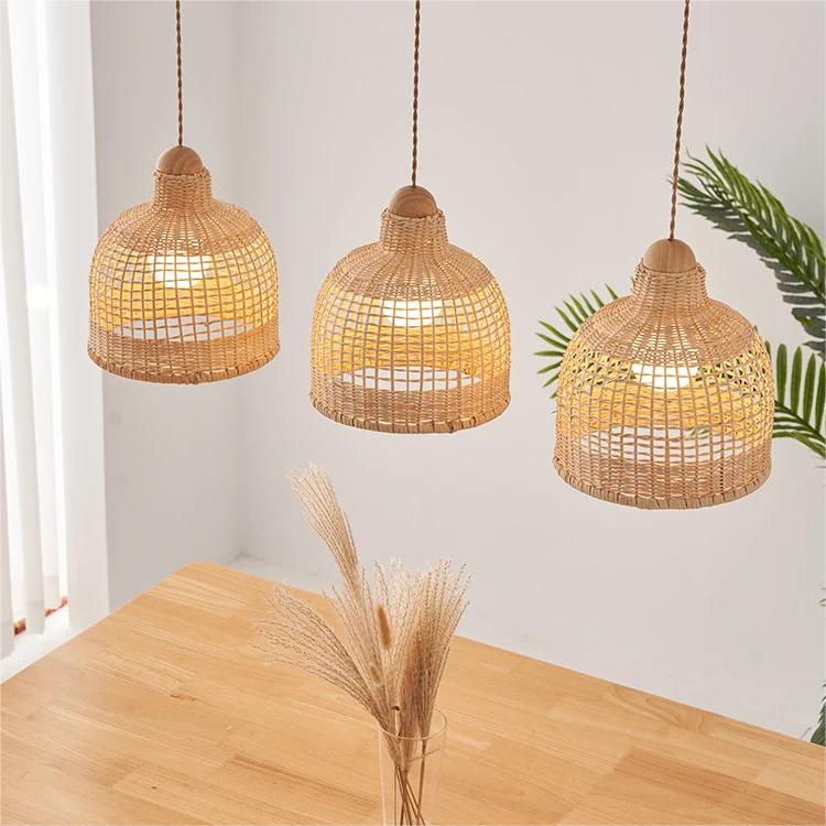 Elegant Vintage Woven Rattan Minimalist Pendant Light