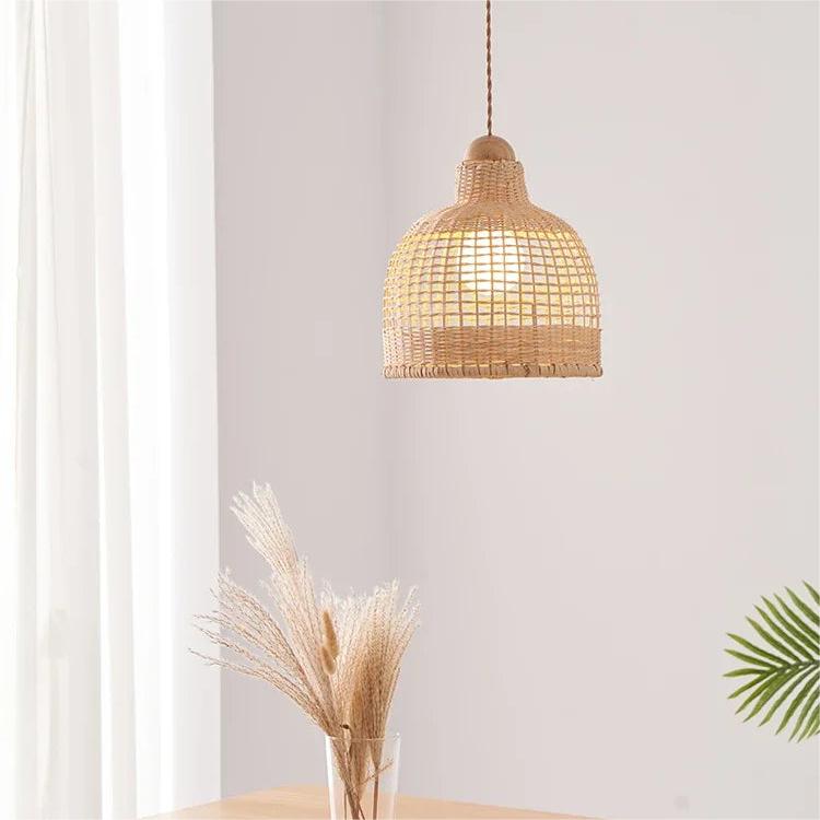 Elegant Vintage Woven Rattan Minimalist Pendant Light