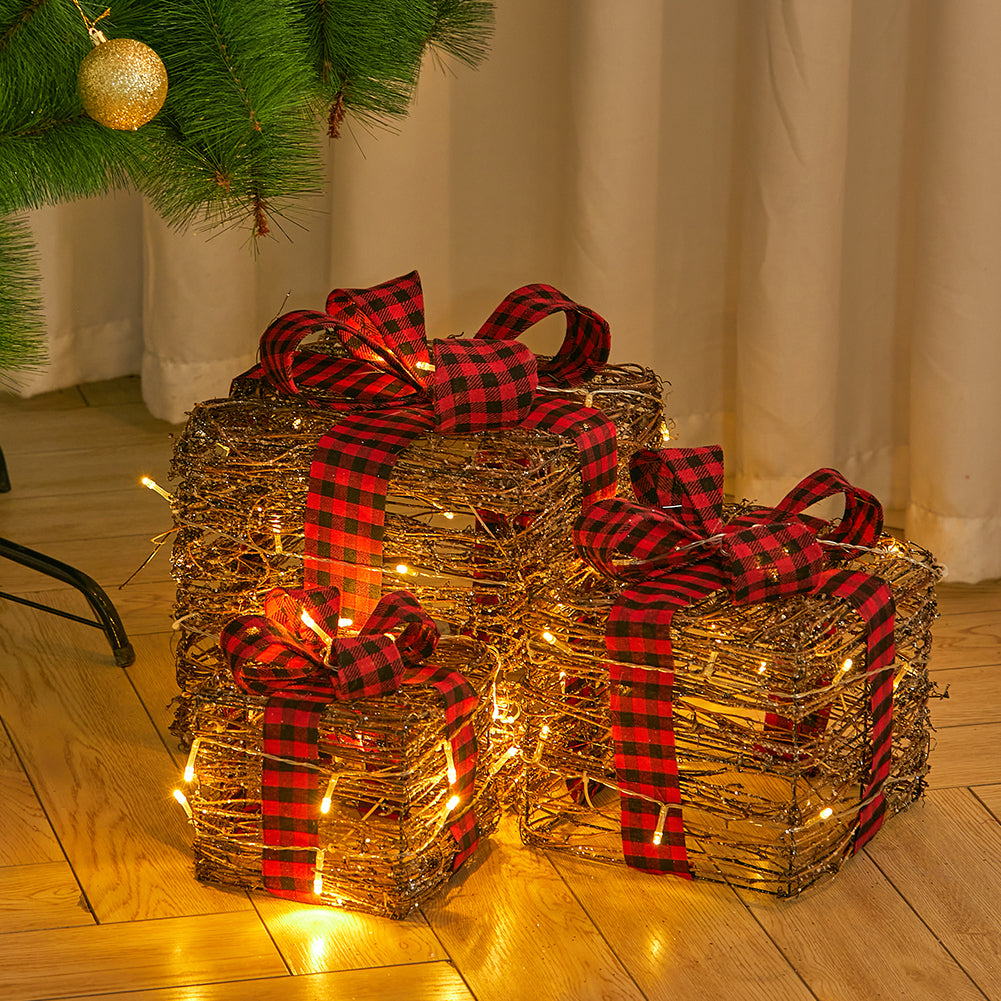 3-Piece Woven Rattan Christmas Gift Box Set 15/20/25cm