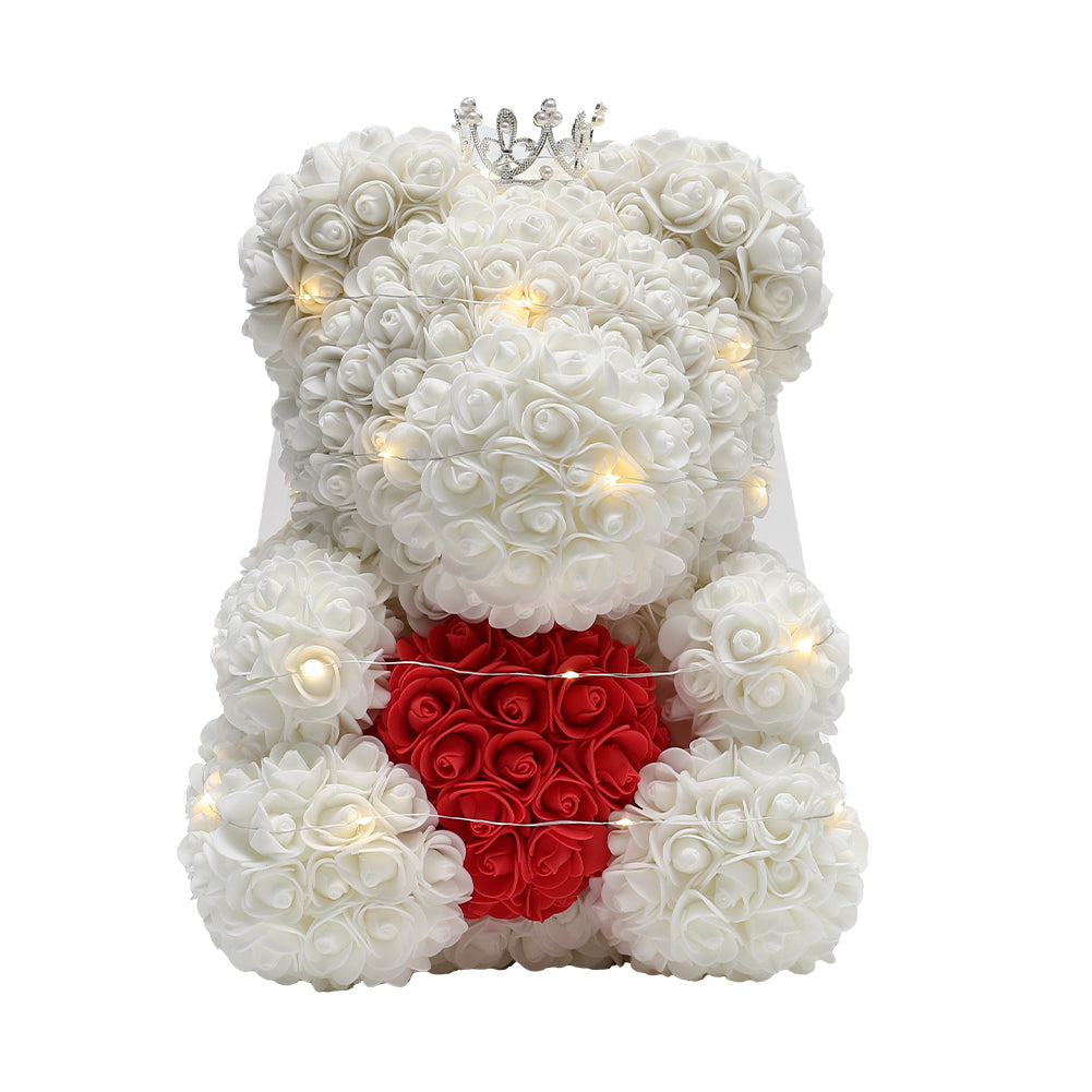 ‍Simulation Foam Forever Rose Crown Teddy Bear Gift Box with Warm White Light String (100% off)