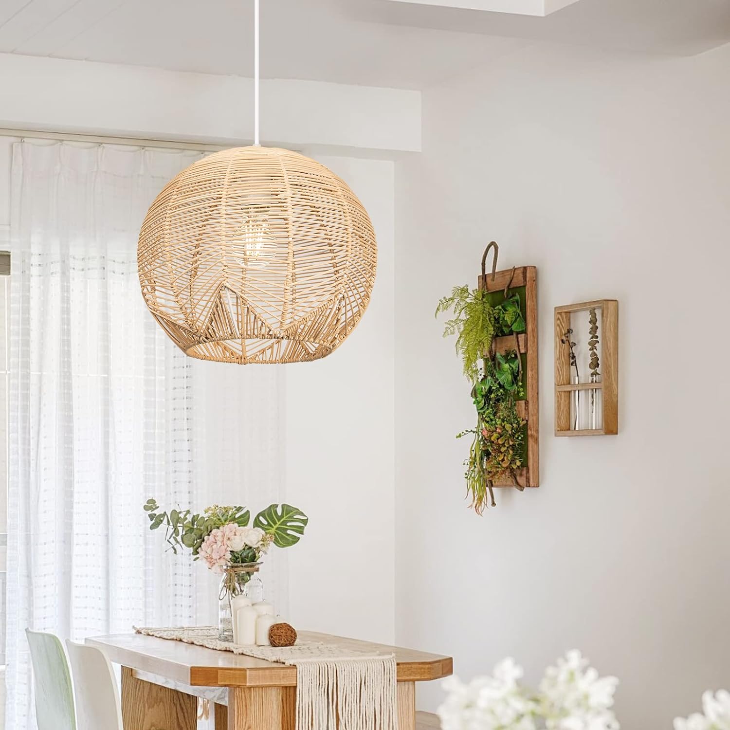 Natural Rattan Colour Handcrafted Sphere Pendant Light for Kitchen Island