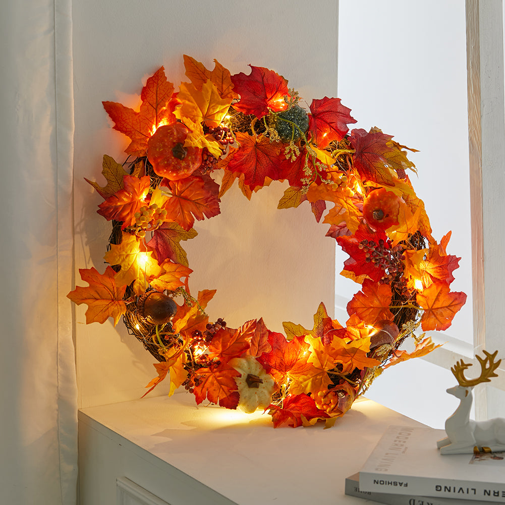 Enchanting Grape & Maple Leaf Garland with Warm Light