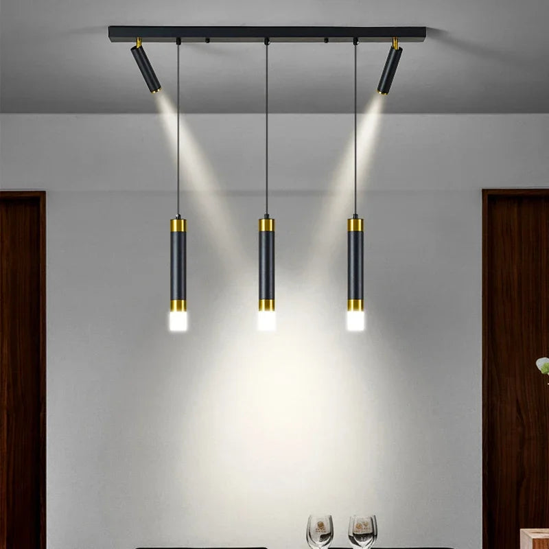 Modern Minimalist Black Gold LED Linear Pendant Light Fixture