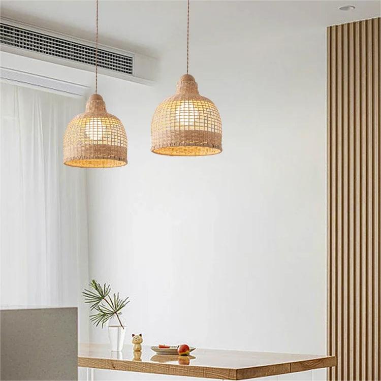 Elegant Vintage Woven Rattan Minimalist Pendant Light