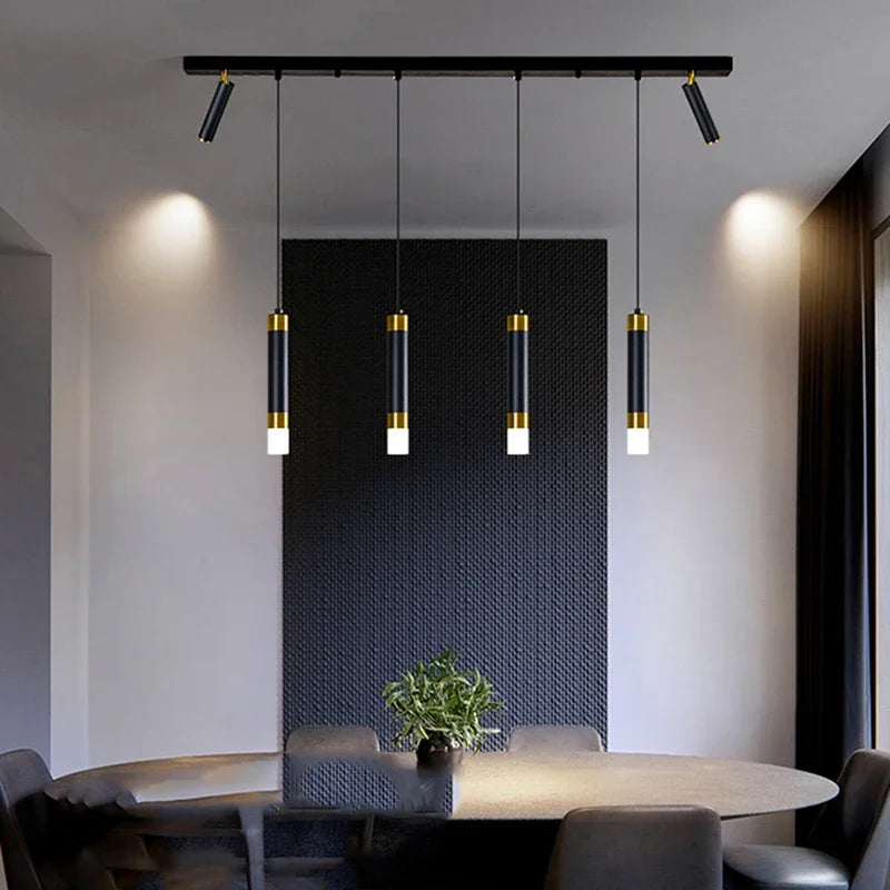 Modern Minimalist Black Gold LED Linear Pendant Light Fixture