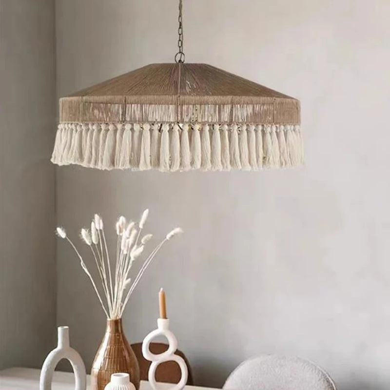 Bohemian Style Handcrafted Woven Hemp Rope Hanging Pendant Lights