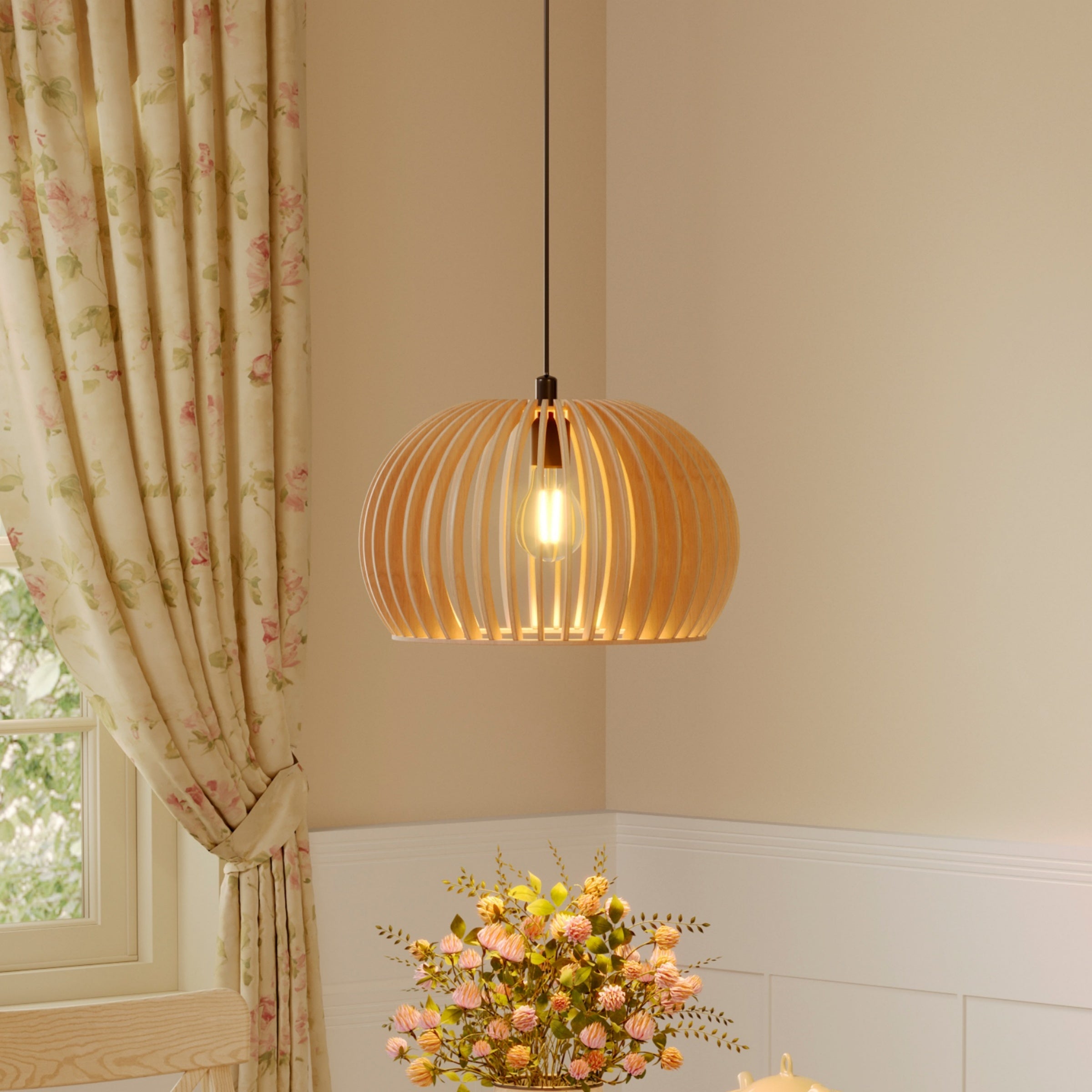 Shadome-Wooden Pendant Light Modern Rustic Hanging Lamp for Living
