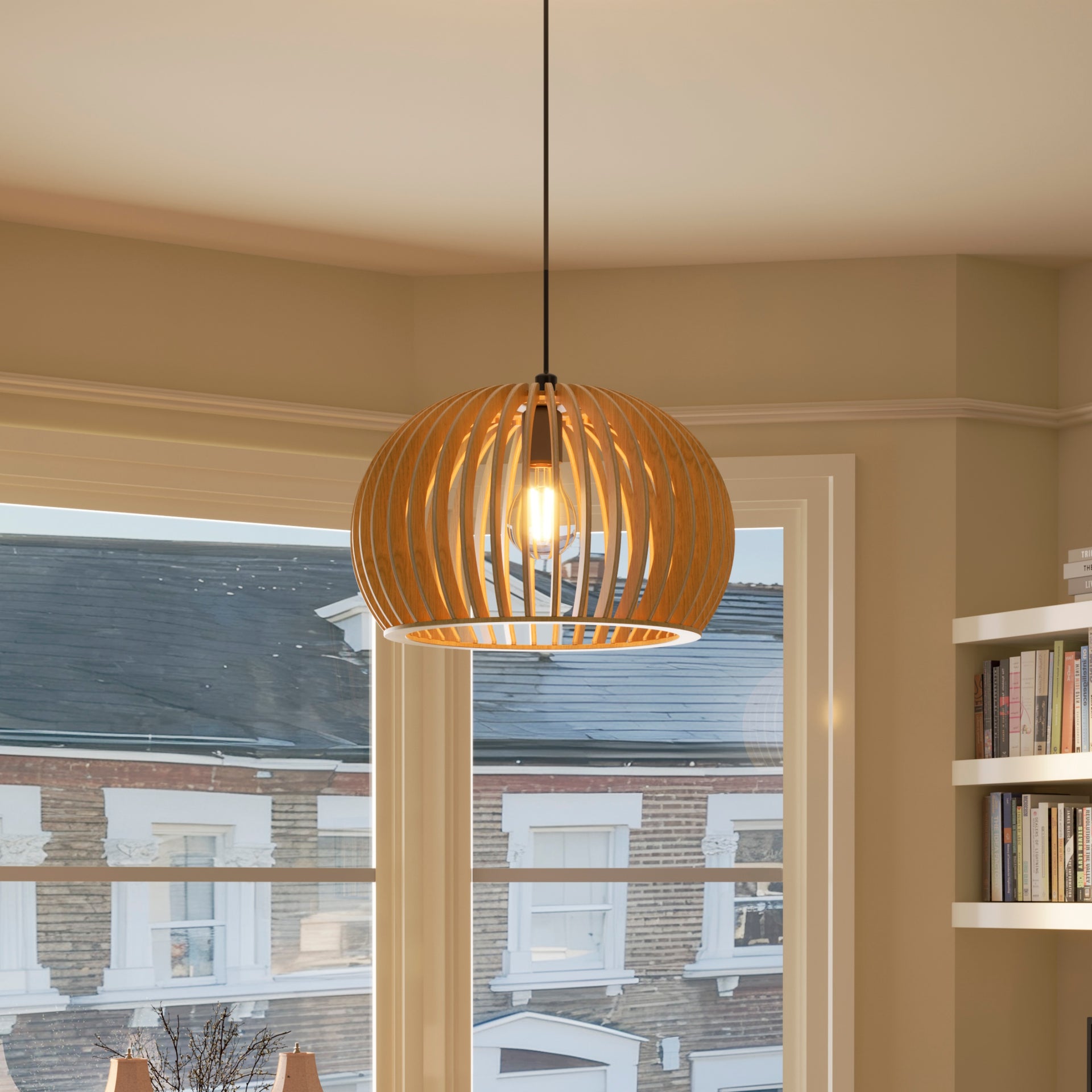 Shadome Wooden Pendant Light Modern Rustic Hanging Lamp Living Room Kitchen