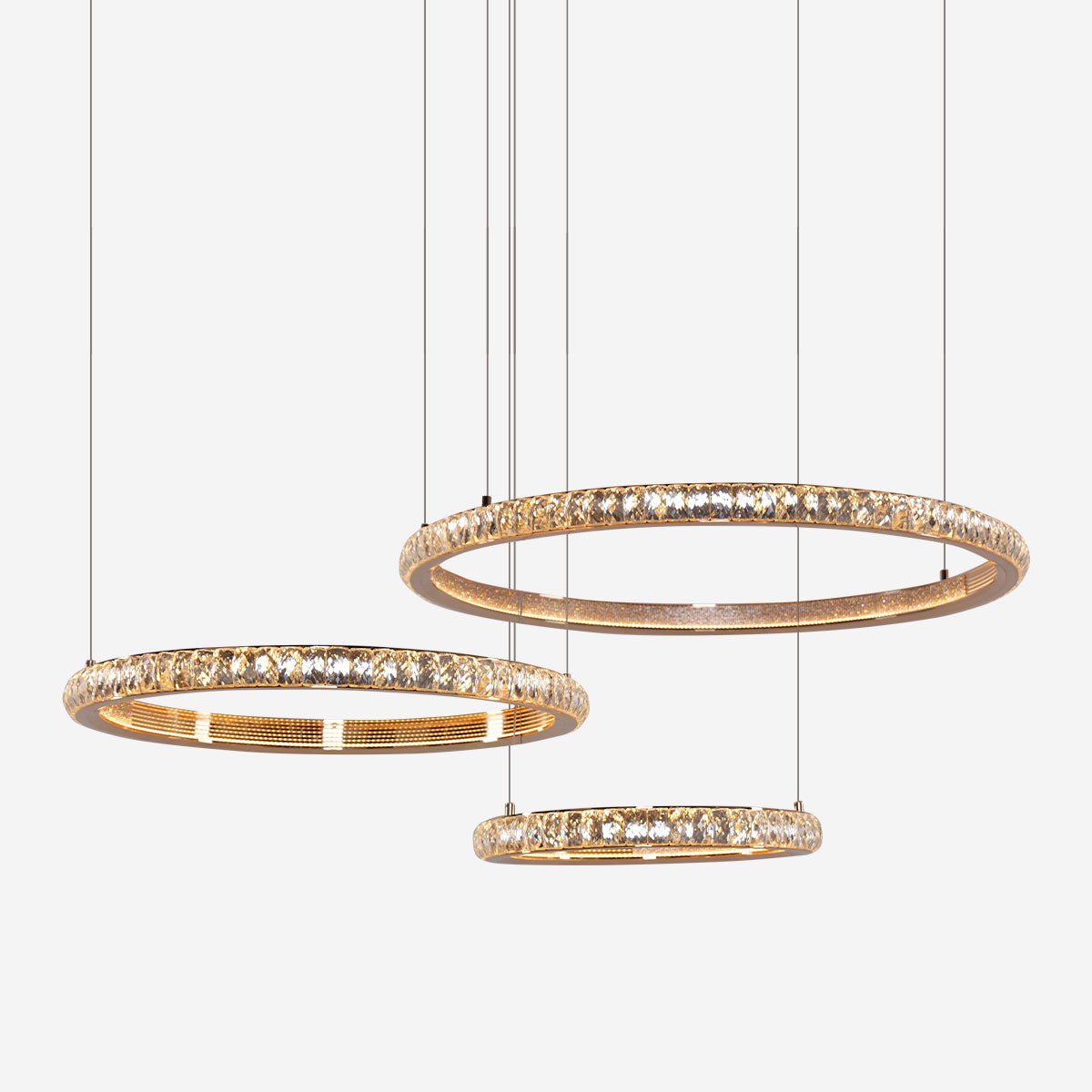 Modern Crystal LED Triple-Ring Pendant Light