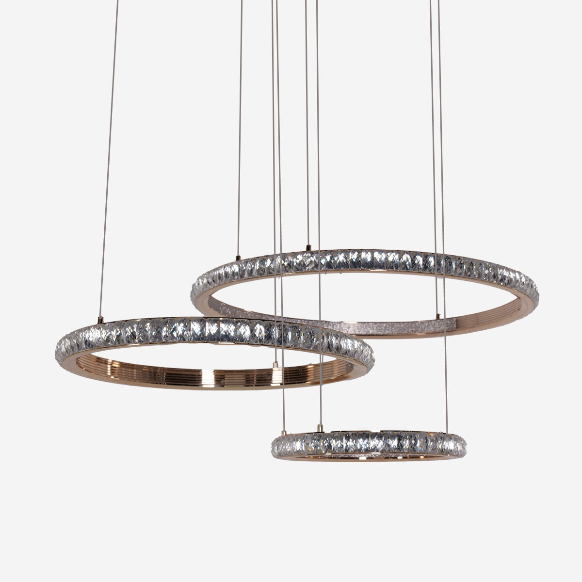 Modern Crystal LED Triple-Ring Pendant Light