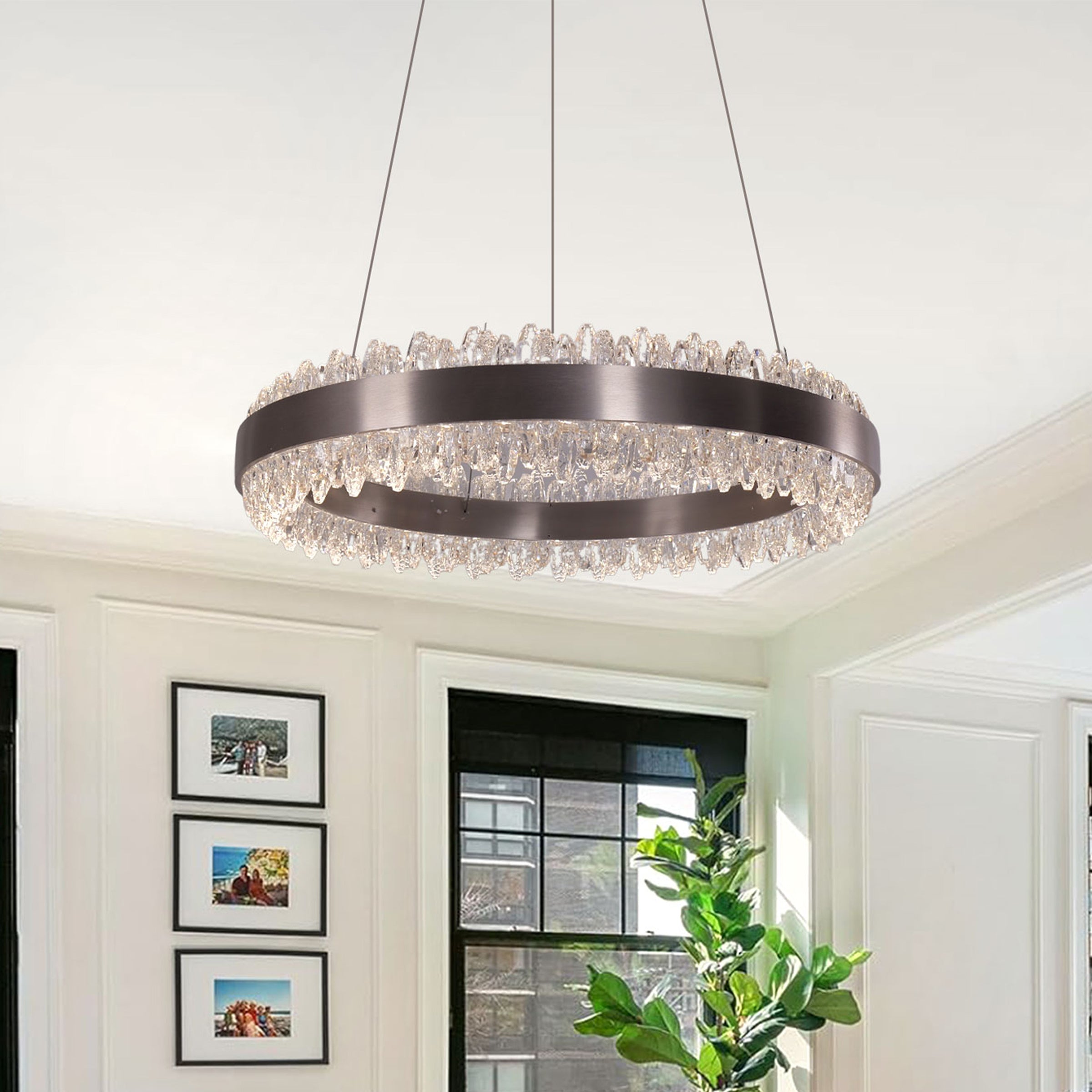 Stylish Gold LED Circular Pendant Light with Crystal Edges