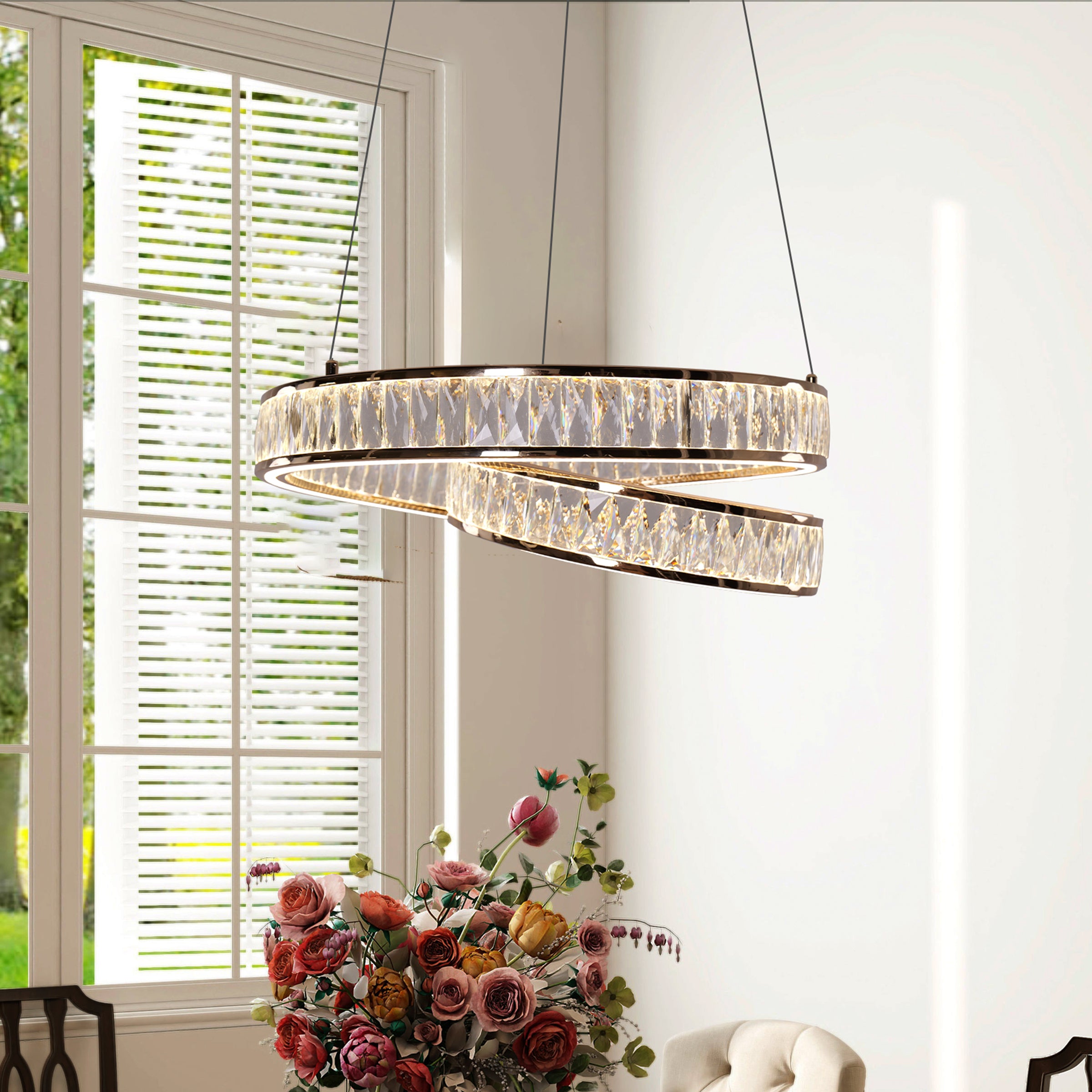 Elegant Gold Crystal Swirl Pendant Light