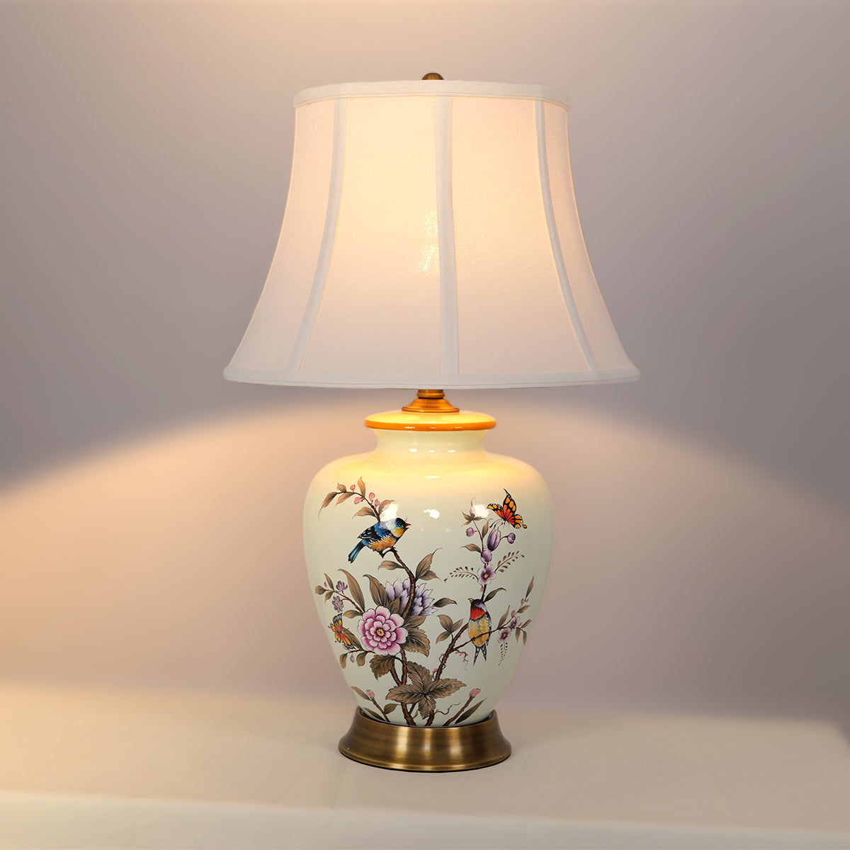 Vintage Ceramic Floral Table Lamp with Copper Base for Bedside and Table Lighting