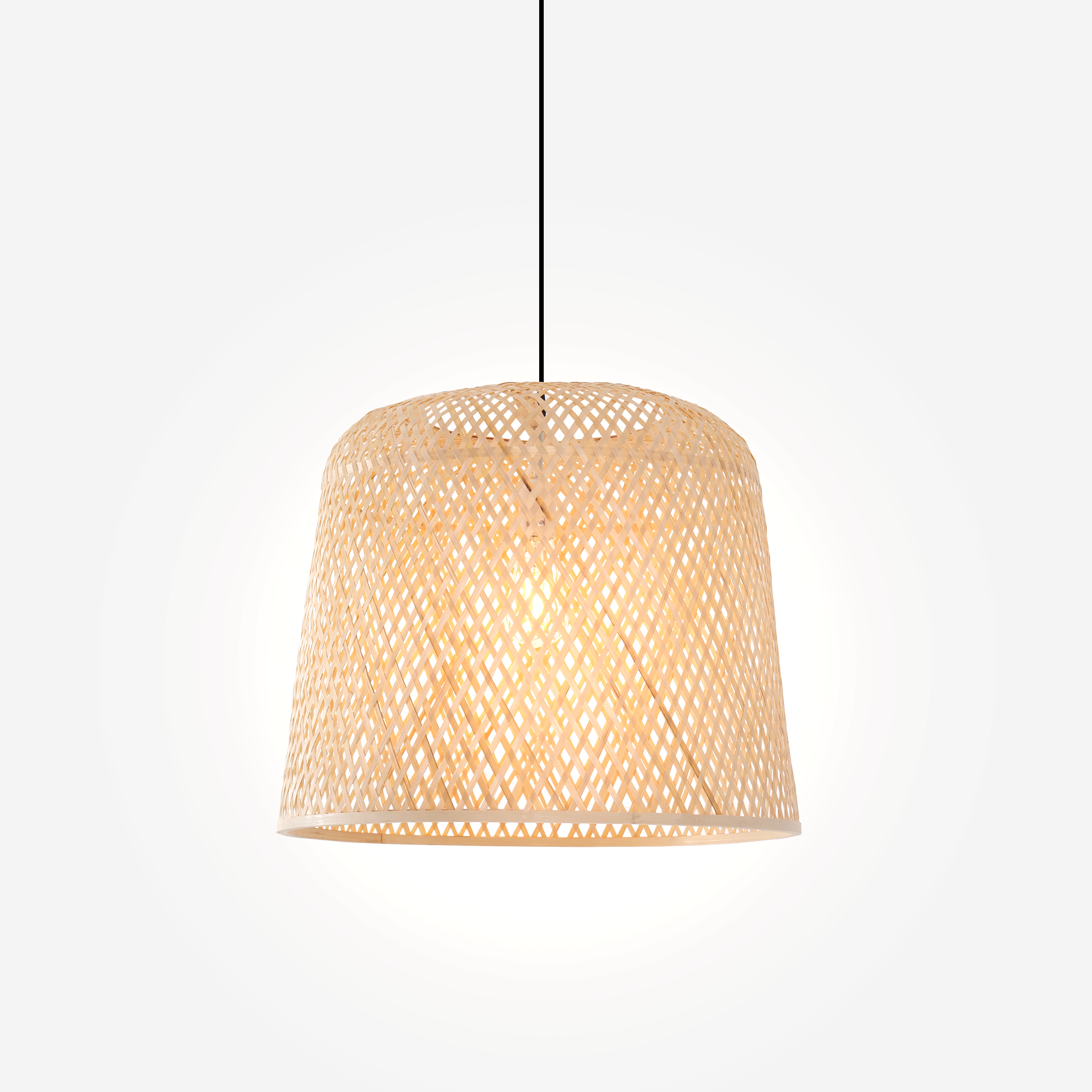 Cross Weave Natural Bamboo Lighting Cylindrical Pendant Light