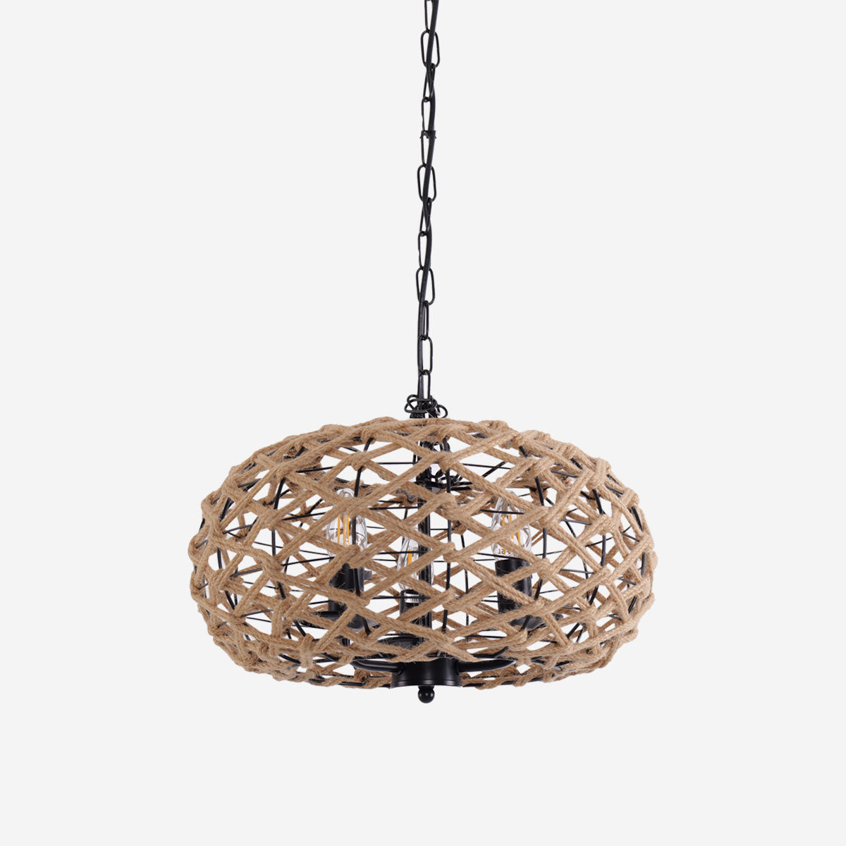 Rustic Hemp Rope and Iron Globe Pendant Light for Living Spaces