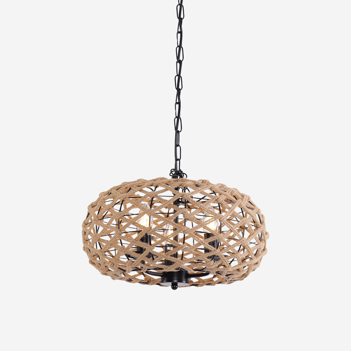 Rustic Hemp Rope and Iron Globe Pendant Light for Living Spaces