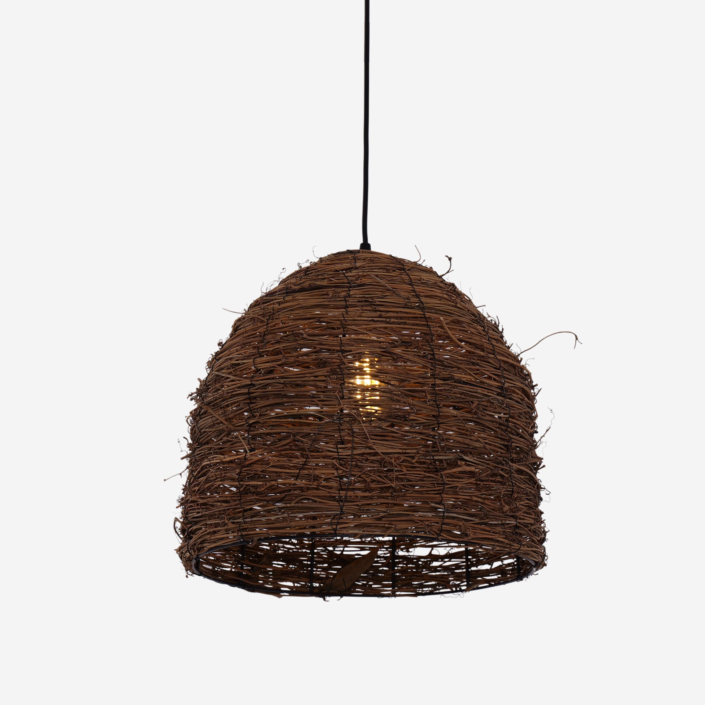 Rustic Woven Rattan Dome Pendant Light for Cozy Interiors