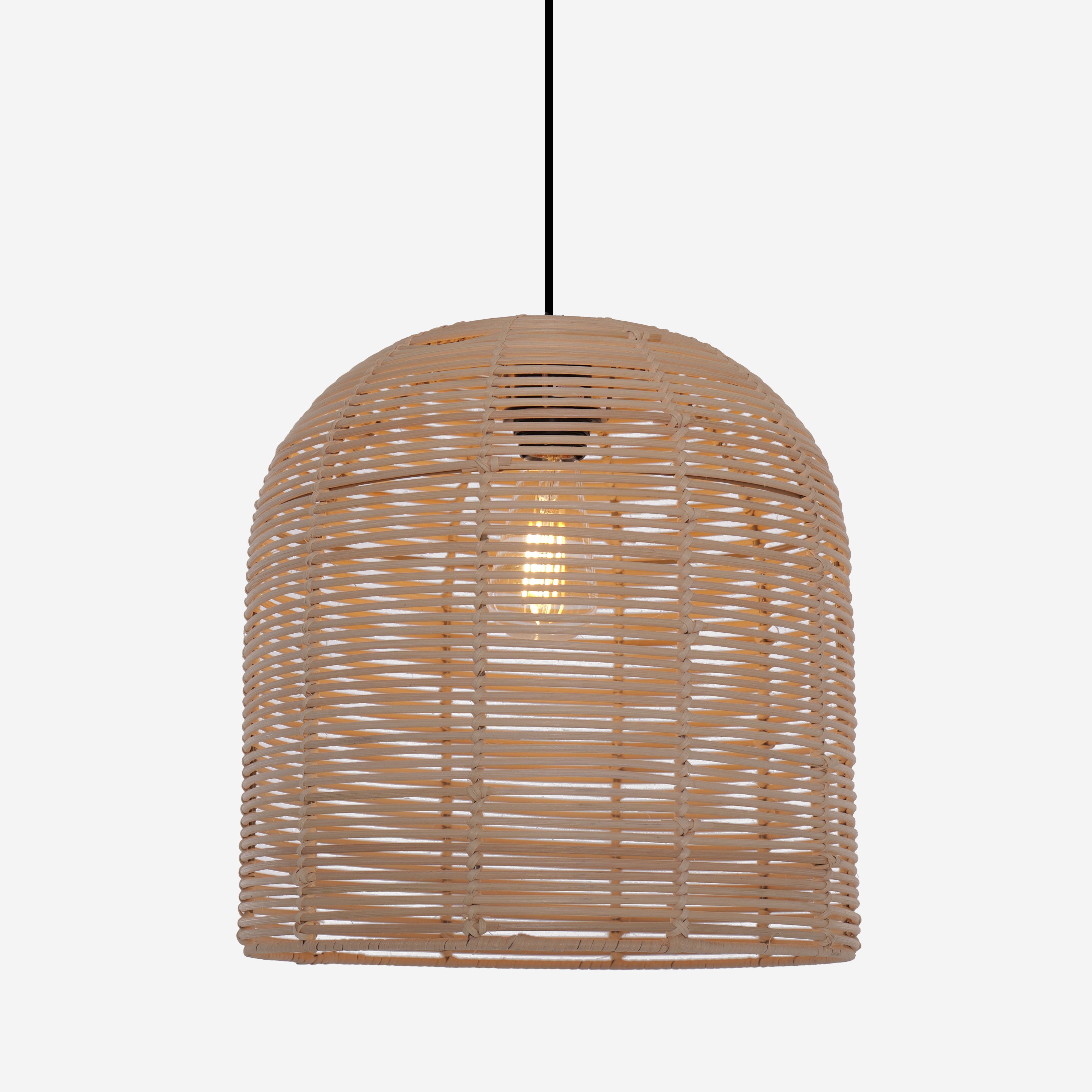 Rustic Woven Rattan and Iron Dome Pendant Light for Cozy Spaces