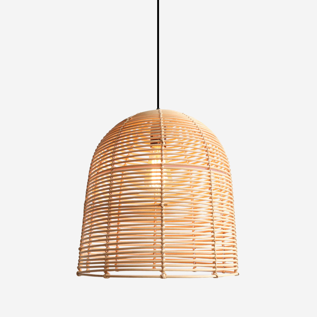 Rustic Woven Rattan and Iron Dome Pendant Light for Cozy Spaces