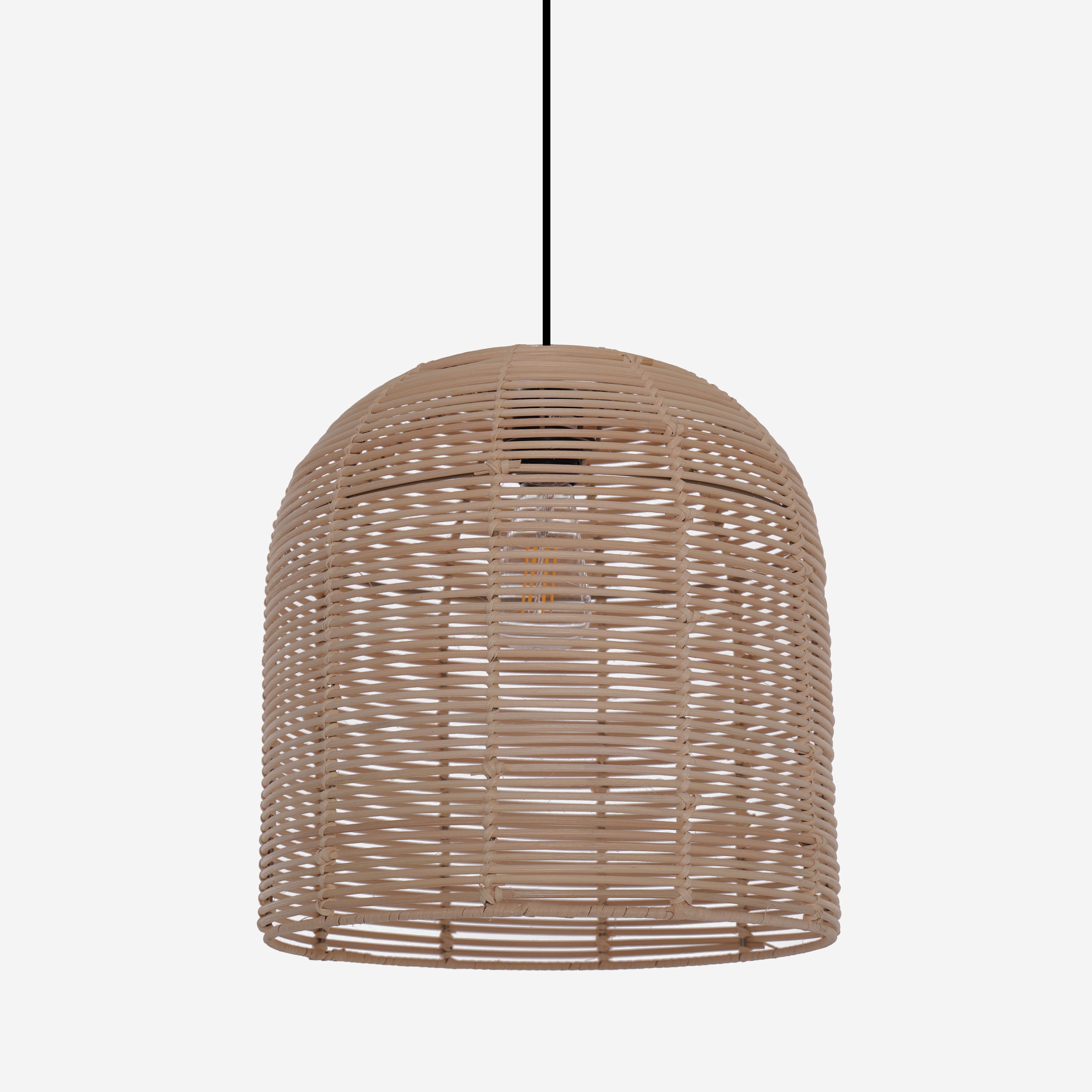 Rustic Woven Rattan and Iron Dome Pendant Light for Cozy Spaces