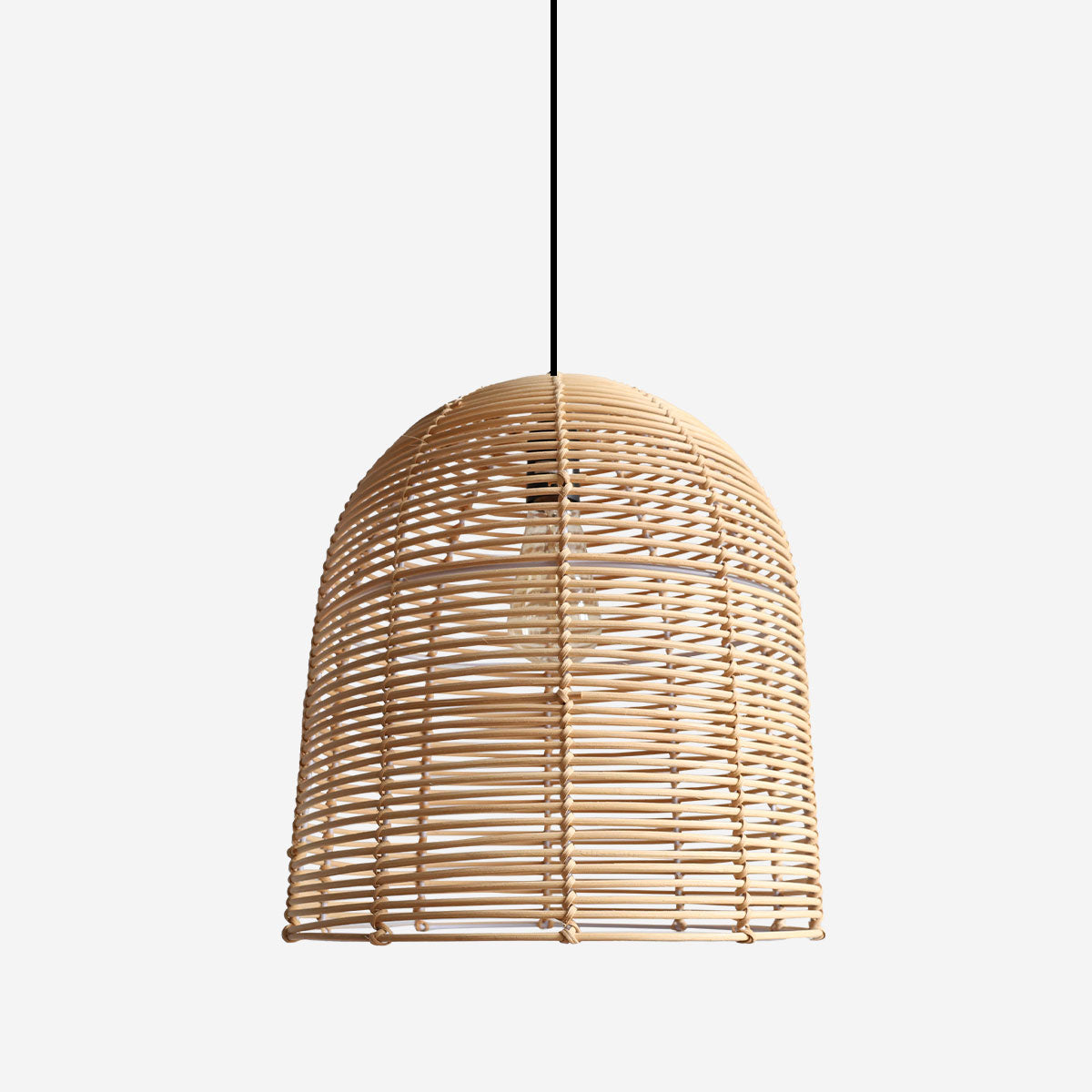 Rustic Woven Rattan and Iron Dome Pendant Light for Cozy Spaces