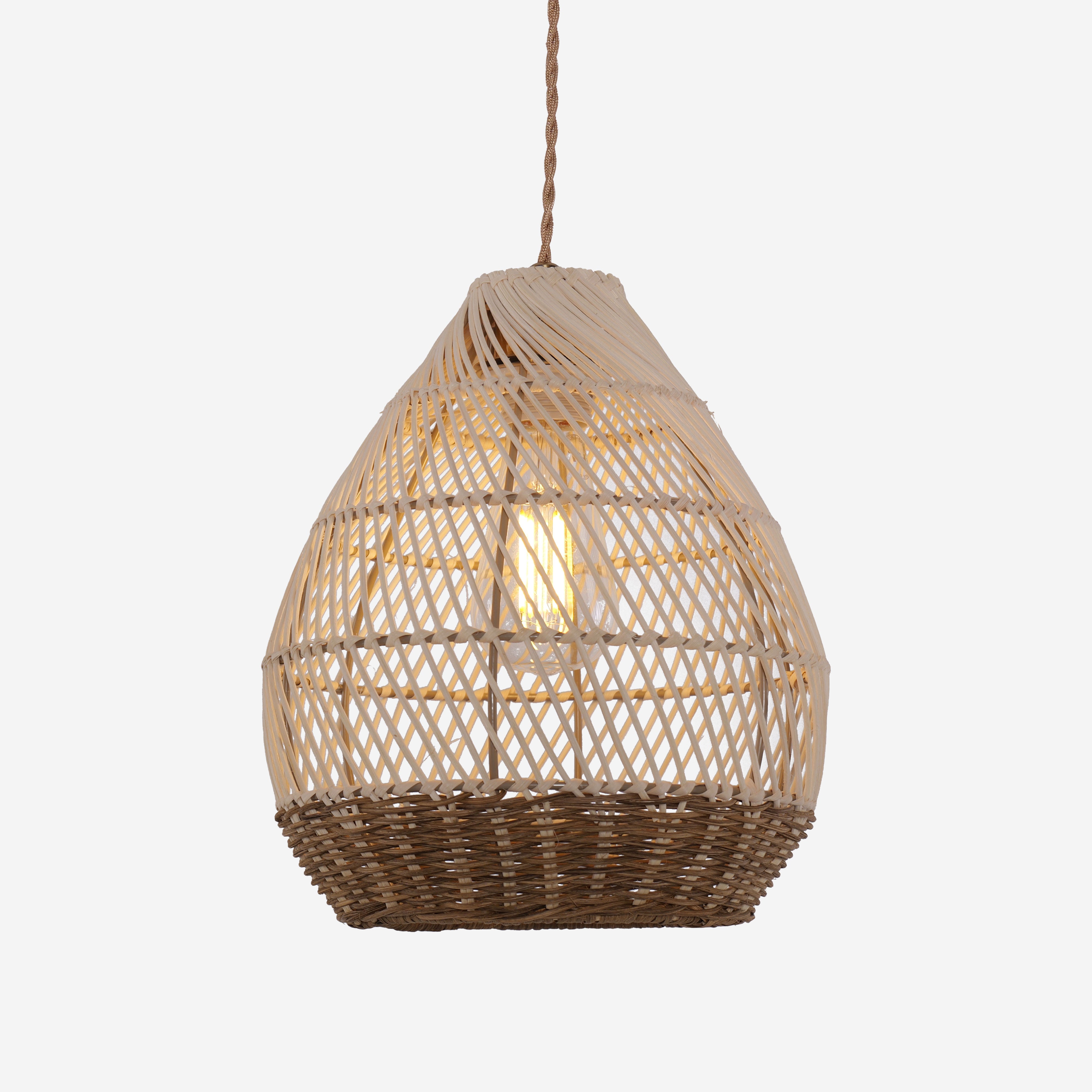 Handwoven Boho Teardrop Design Rattan Iron Pendant Light