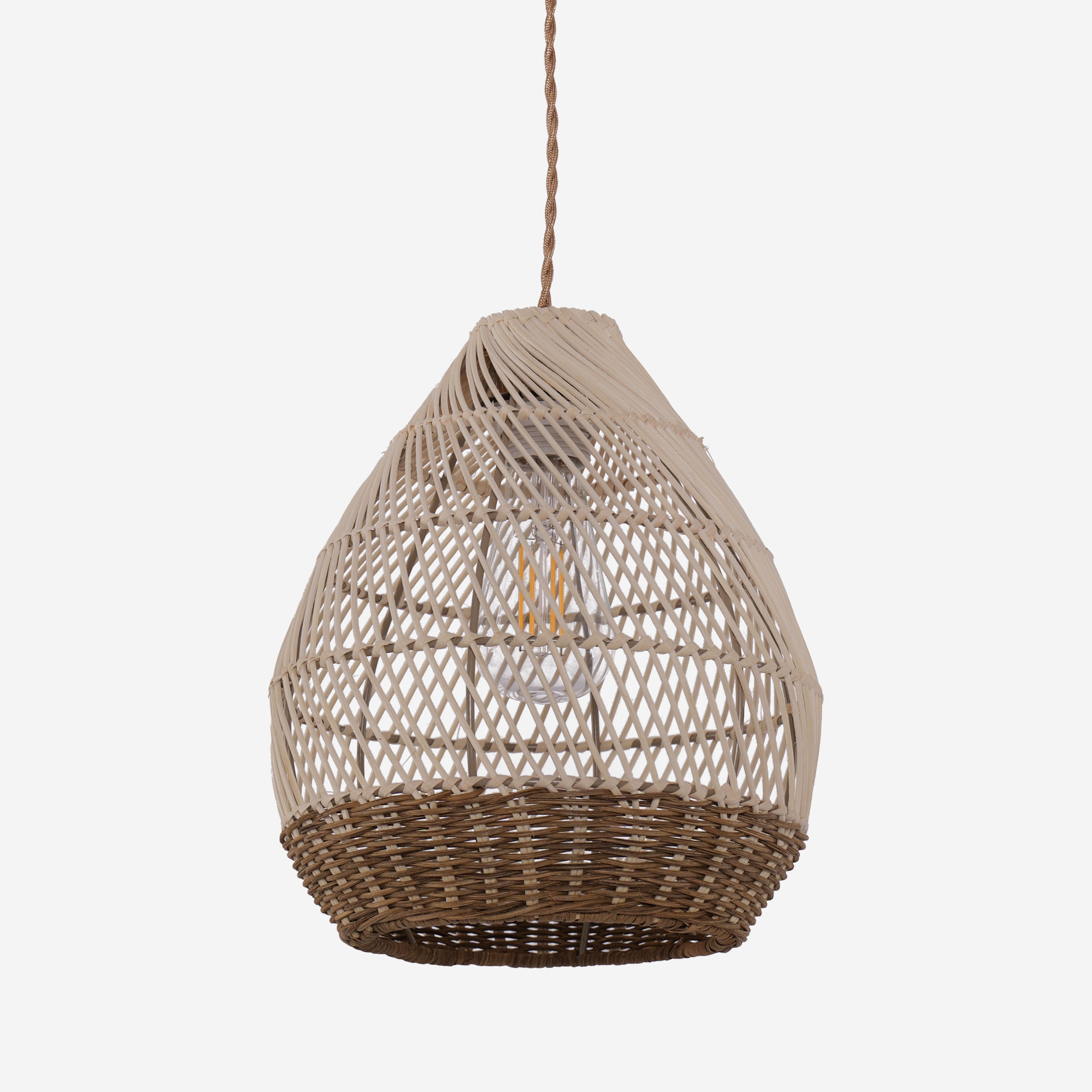 Handwoven Boho Teardrop Design Rattan Iron Pendant Light