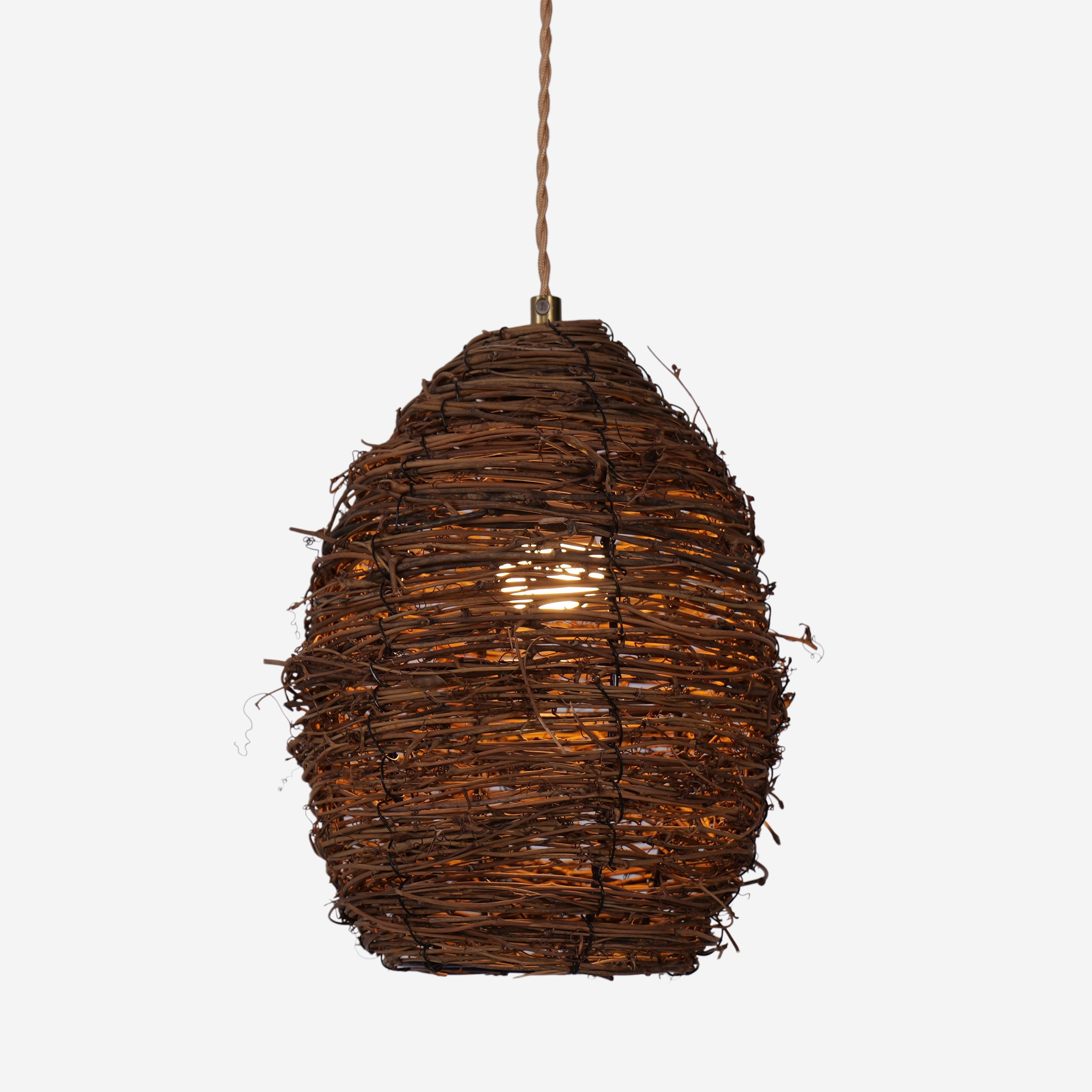 Handcrafted Rustic Woven Rattan and Iron Pendant Light