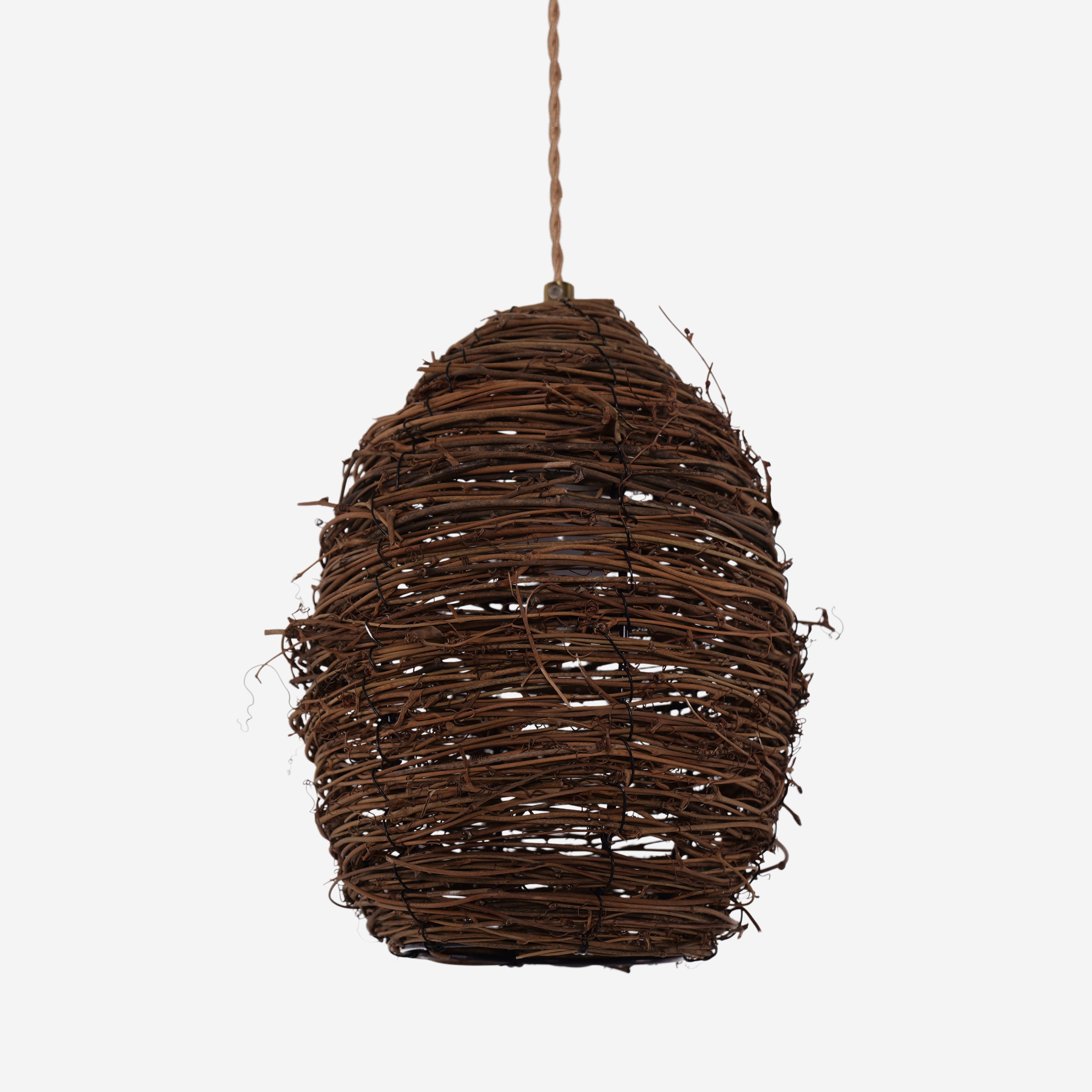 Handcrafted Rustic Woven Rattan and Iron Pendant Light