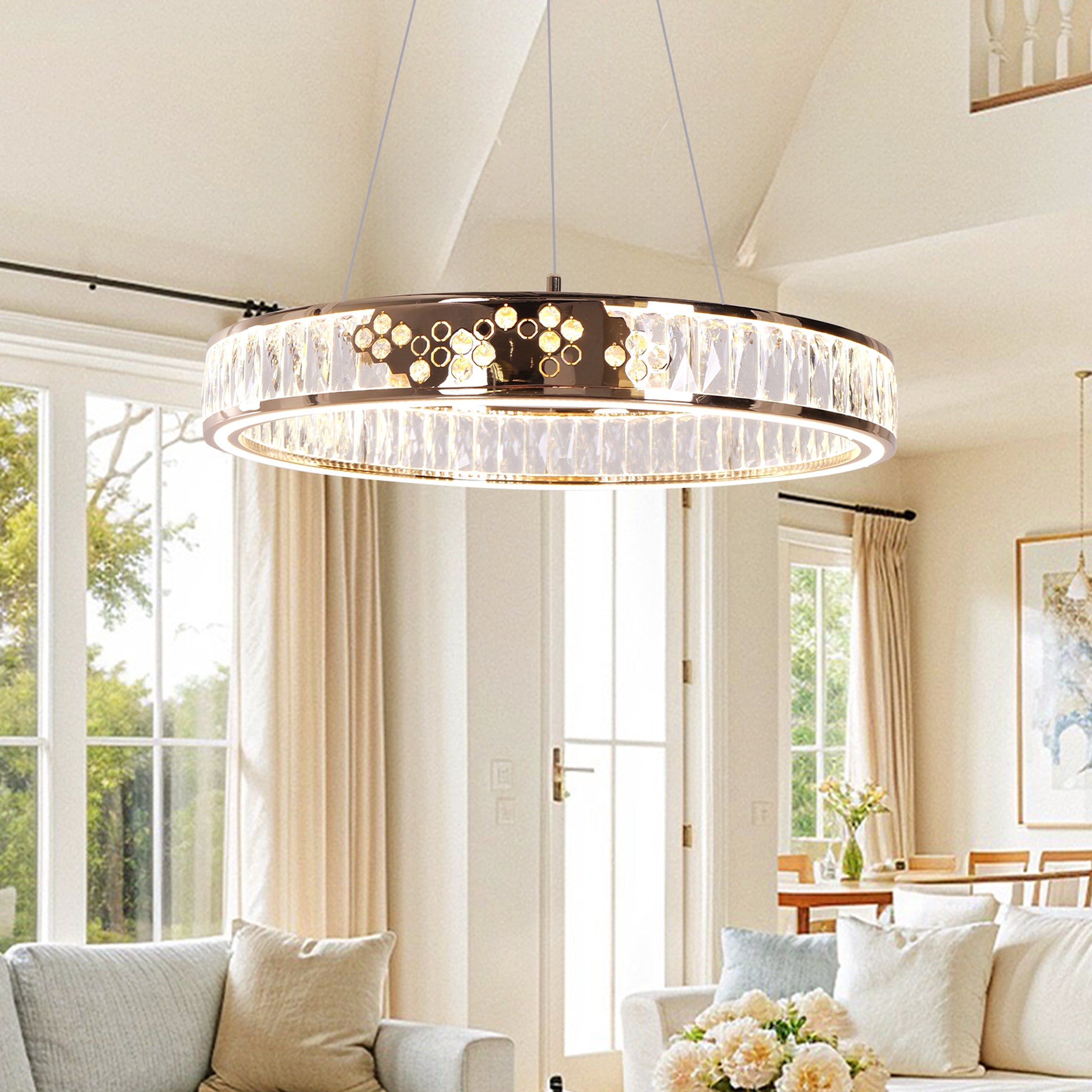 Luxurious Gold Crystal LED Halo Pendant Light