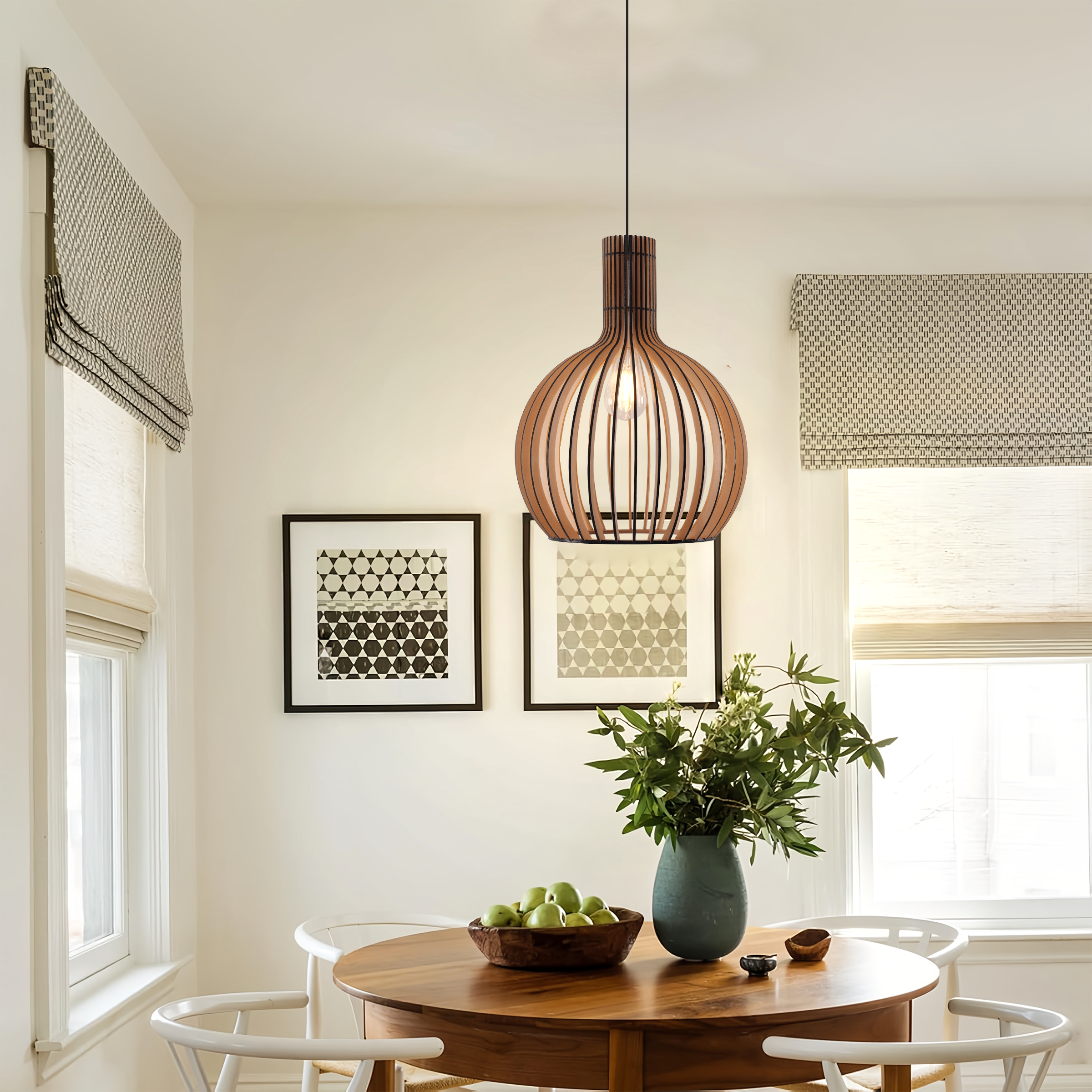 Scandinavian LED Wooden Birdcage Pendant Light