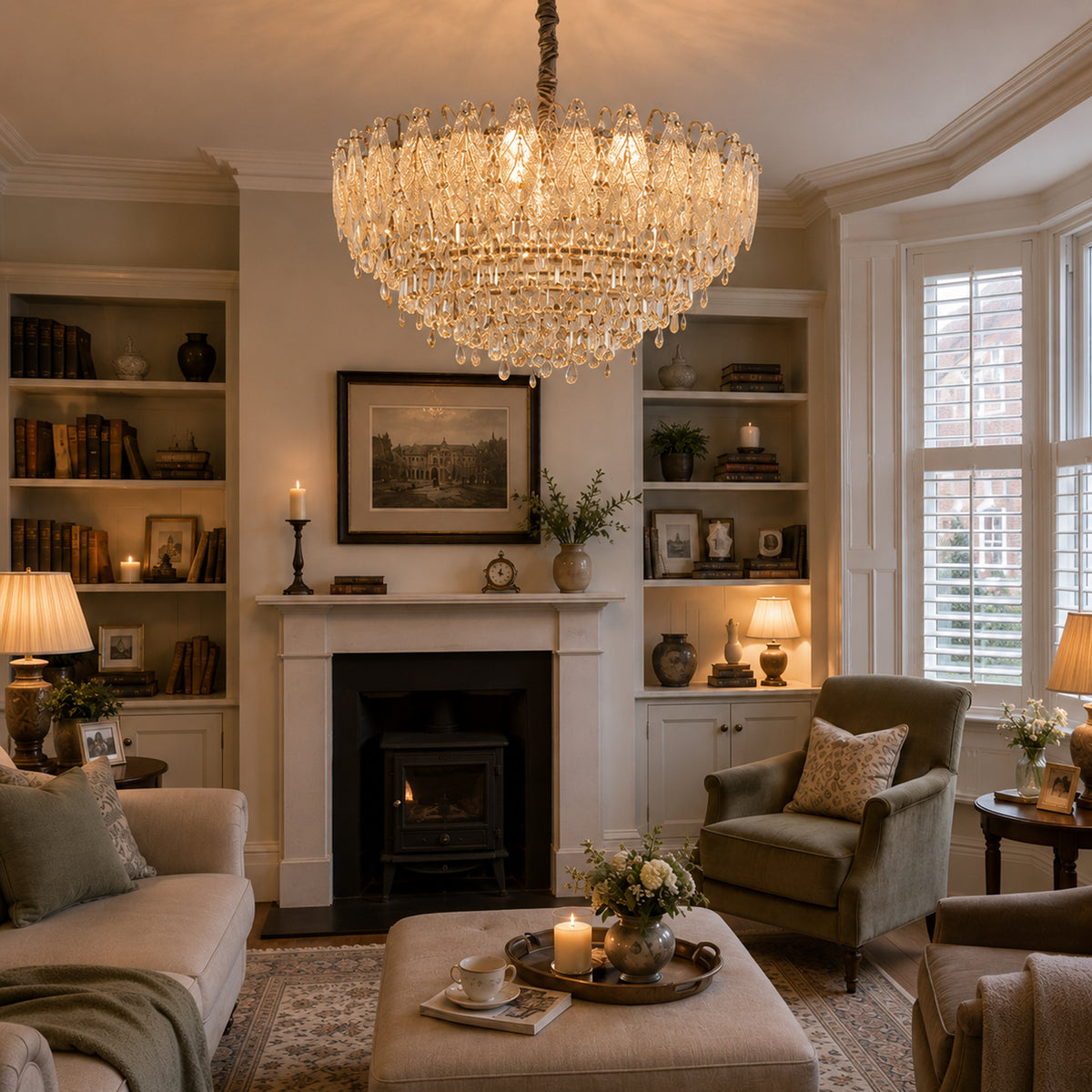 Arvia-Champagne Gold Crystal Modern Chandelier Lights for Living Room