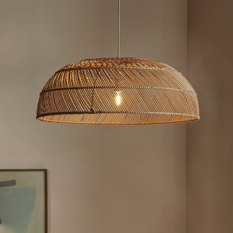 Handcrafted Rattan LED Lid-Shaped Pendant Light