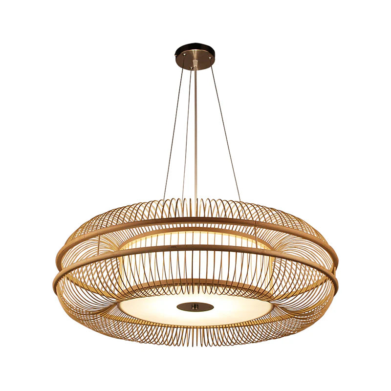 Hanging LED Bamboo Pendant Light Drum-Shaped 45/60/70/80 Dia