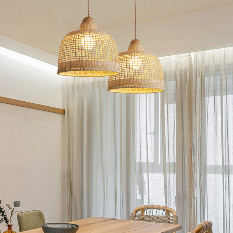 Elegant Vintage Woven Rattan Minimalist Pendant Light