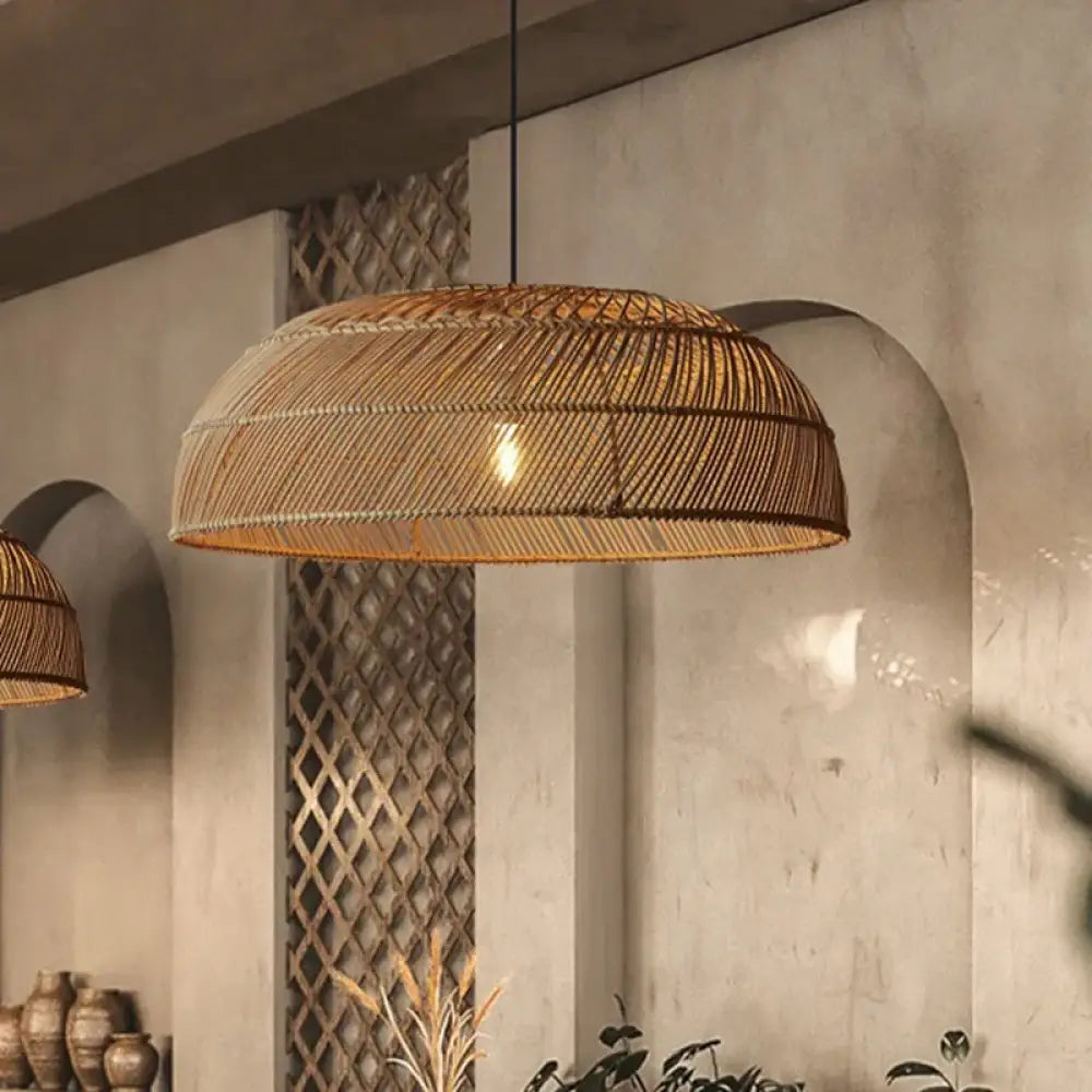 Handcrafted Rattan LED Lid-Shaped Pendant Light