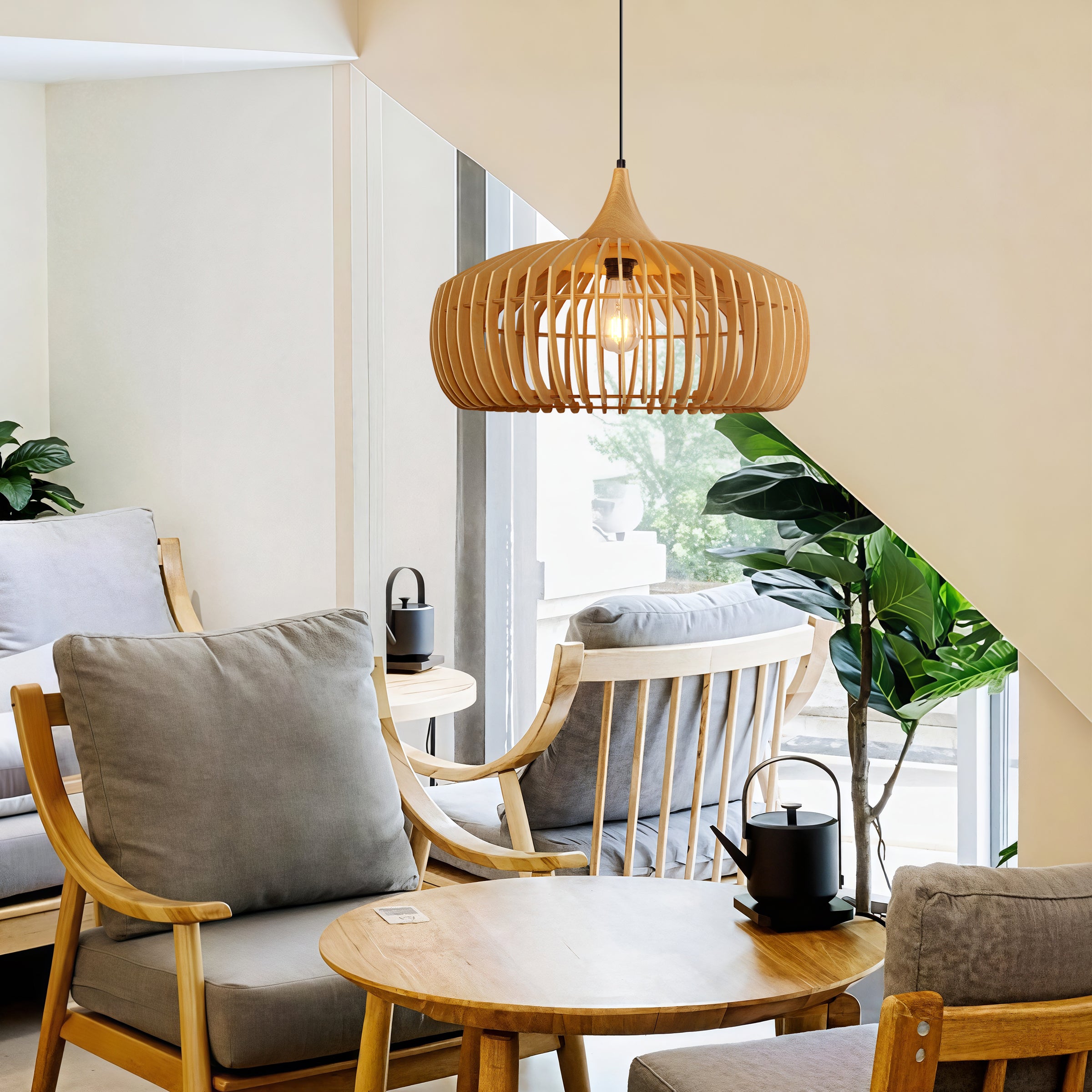 Handmade Wood Pendant Light Fixture – Warm Natural Style Lighting