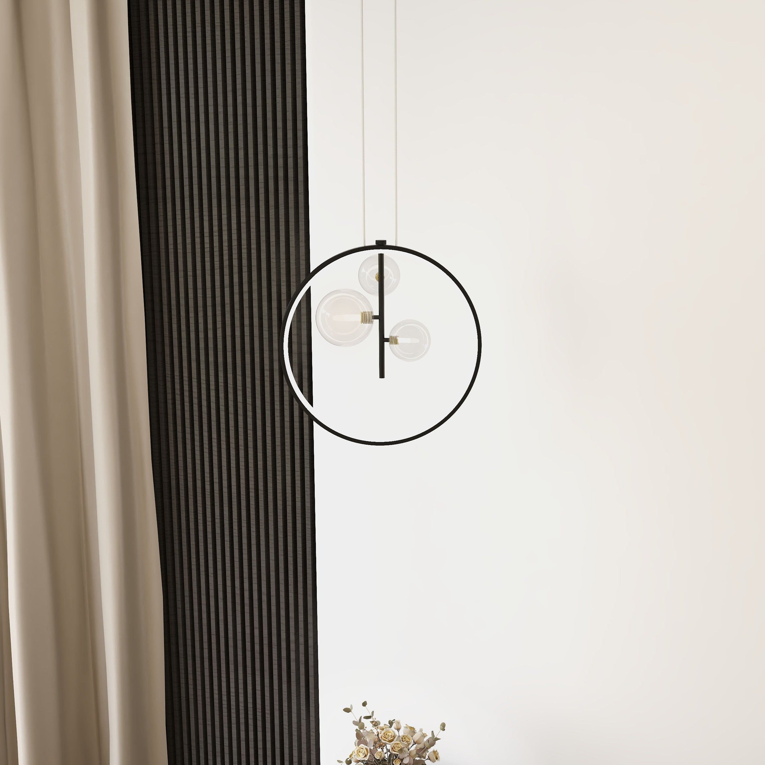 Minimalist LED Glass Globe in Black Ring Pendant Light