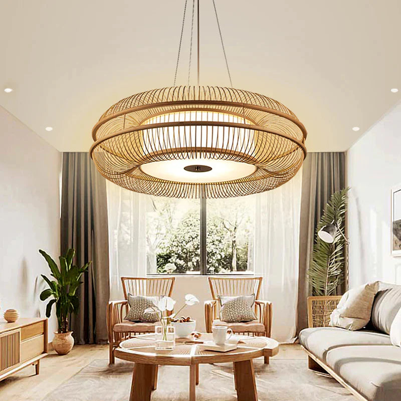 Eco Friendly Bamboo Ceiling LED Light Living Room Dining Spaces