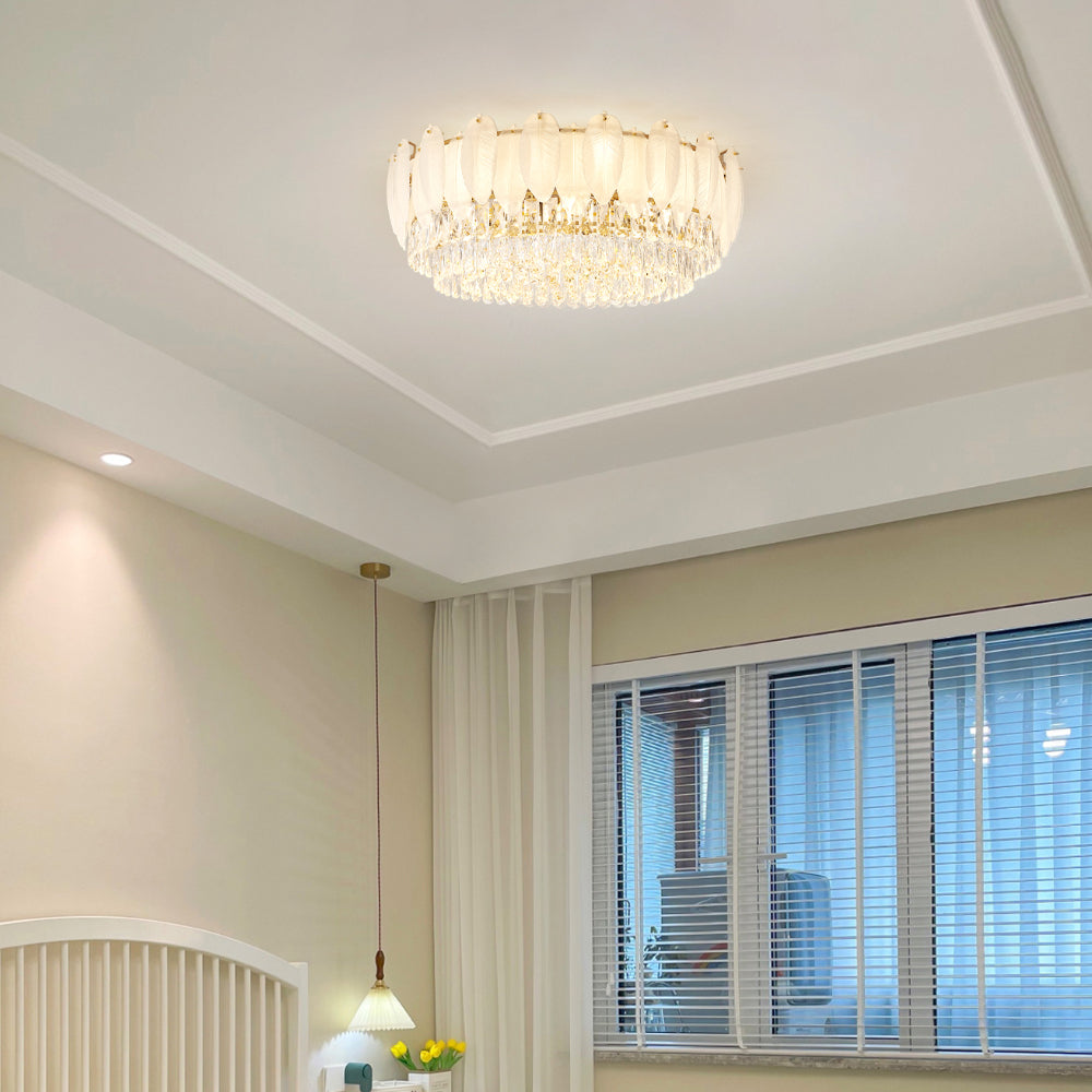 Luxurious Feathered Glass Lampshade Flush Mount Ceiling Light