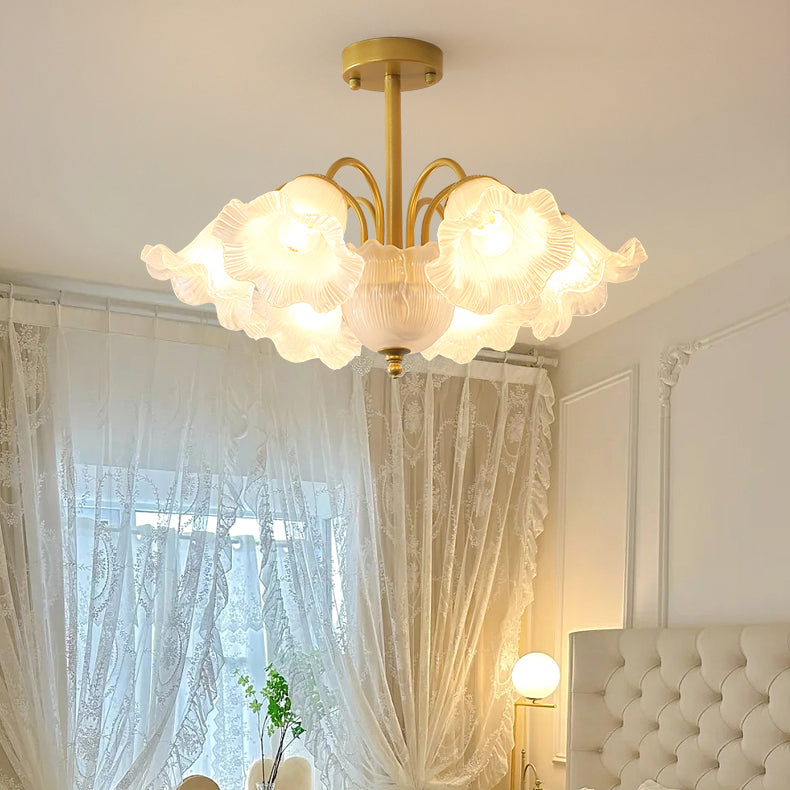 French Creative Copper-Toned Flower Glass Chandelier