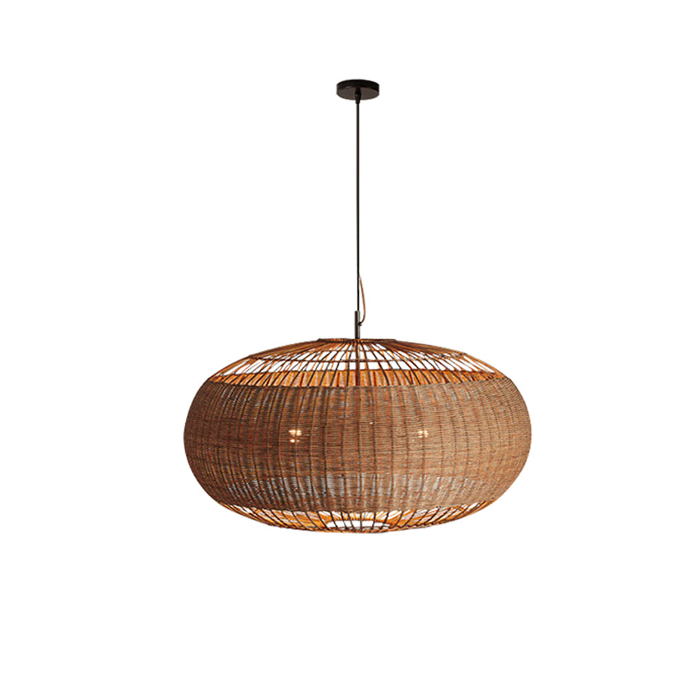 Handcrafted Rattan Pendant Light in Flat Round Basket Shape