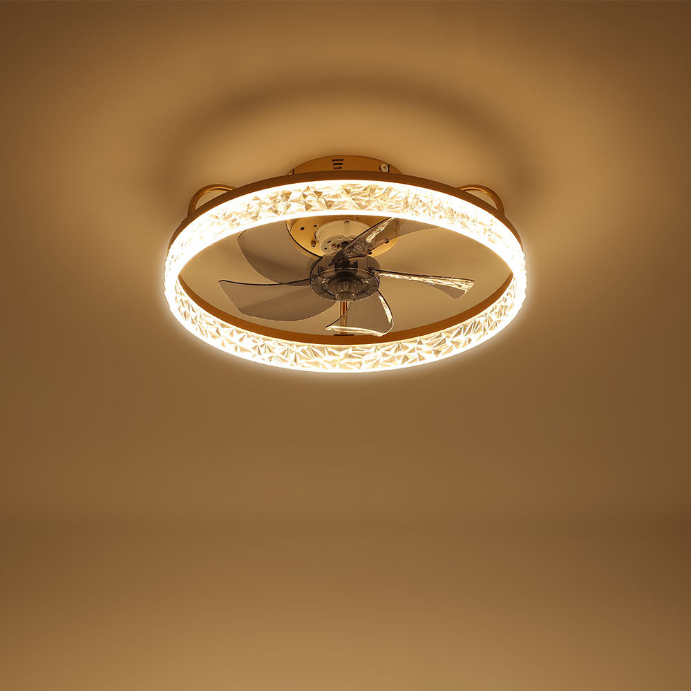 Contemporary Round Crystal Ceiling Fan with Light